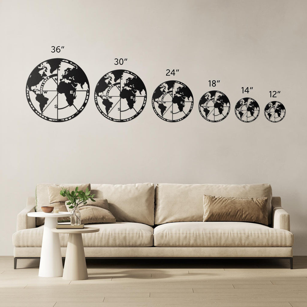 World Map Metal Wall Art, Compass Globe Decor, Travel Wall Hanging, Wanderlust Gift
