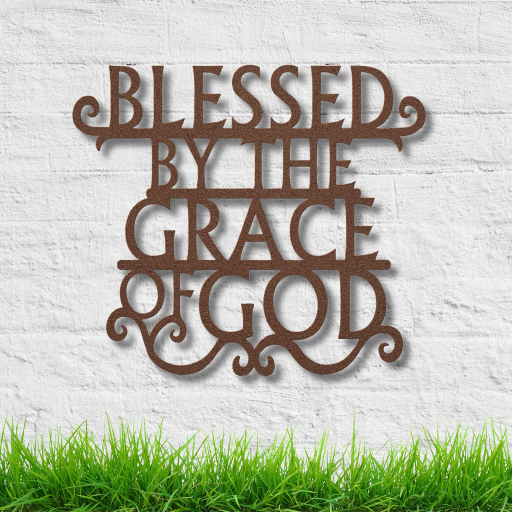 Blessed By Grace Sign, Christian Metal Wall Art, Religious Decor, Faith Wall Sign