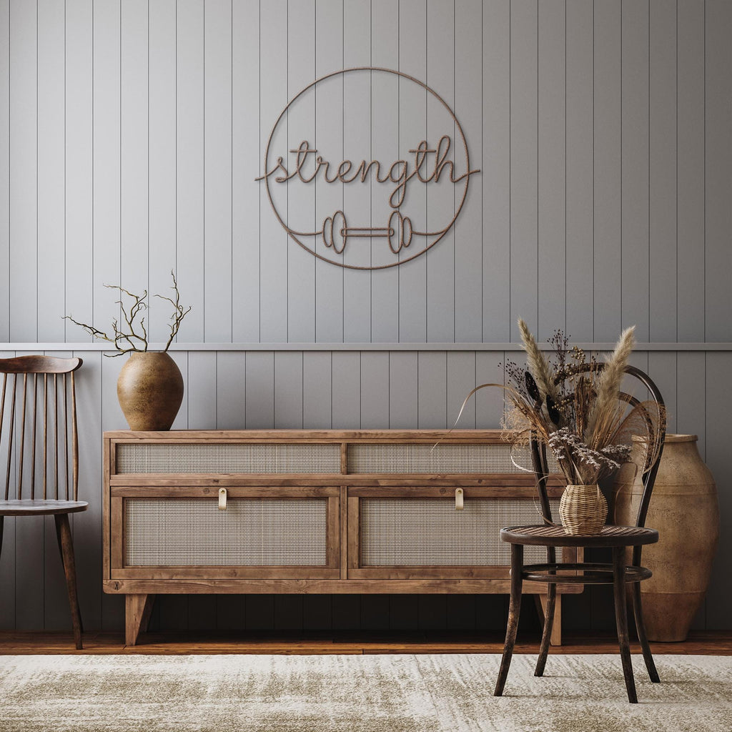 Strength Dumbbell Sign - Metal Wall Art | Gym Motivation & Fitness Decor