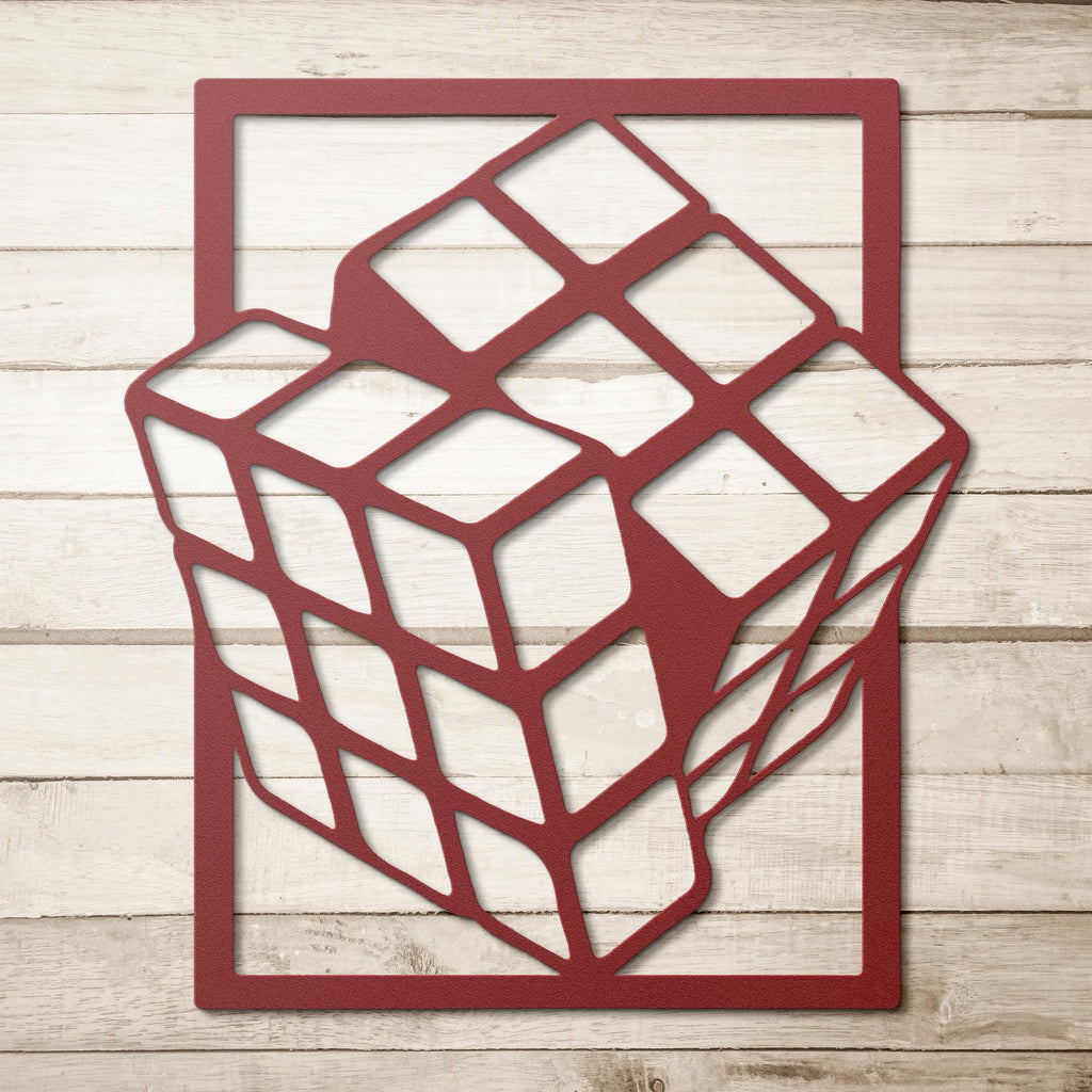 3D Rubik's Cube Metal Wall Art, Geometric Puzzle Sign, Modern Gamer Decor, Black Metal Die Cut, Unique Gift for Puzzle Lover