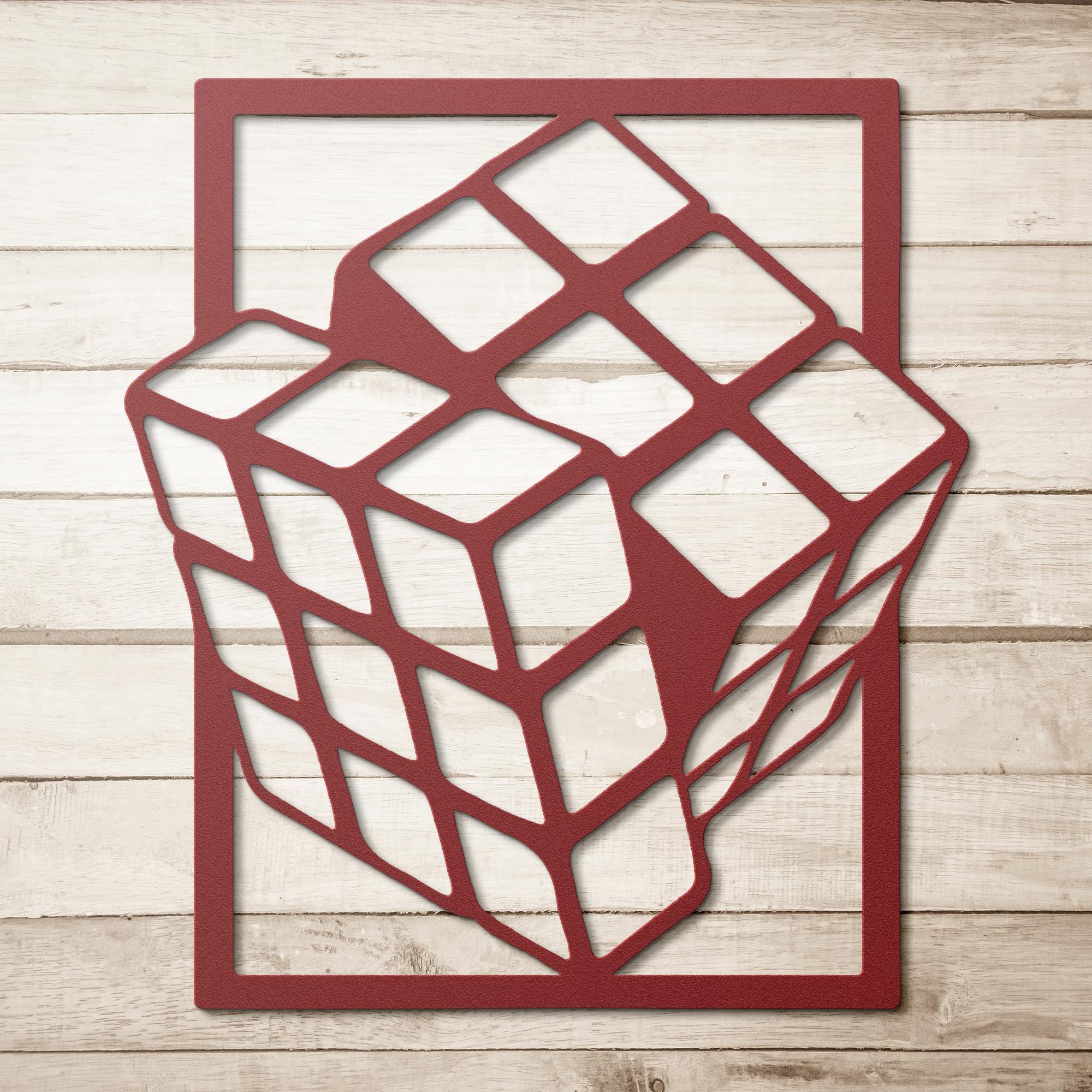 3D Rubik's Cube Metal Wall Art, Geometric Puzzle Sign, Modern Gamer Decor, Black Metal Die Cut, Unique Gift for Puzzle Lover