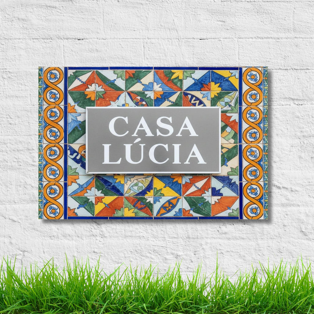 Personalized Metal Sign | Custom Outdoor Sign with Spanish Tile Art & Colorful Home Decor