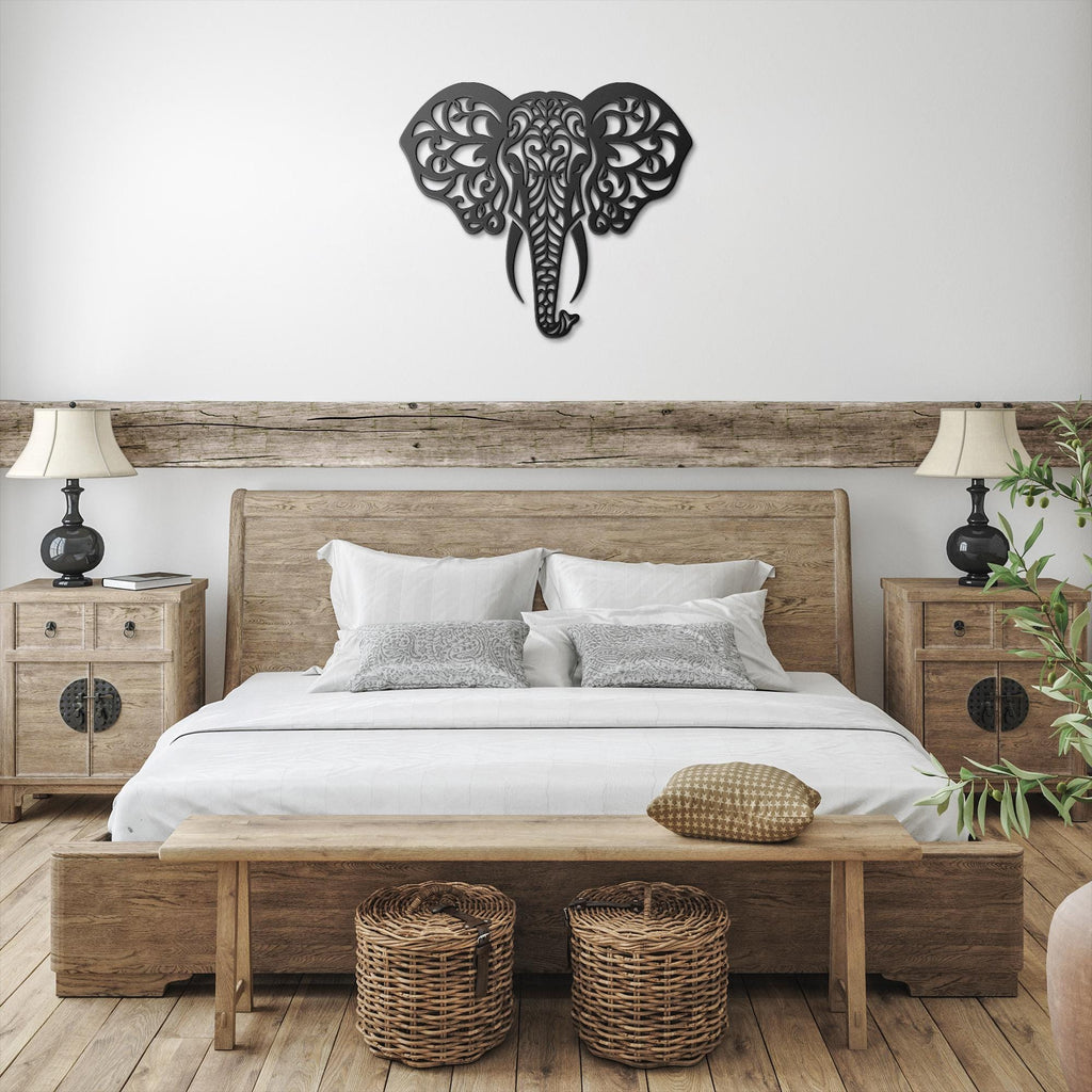 Elephant Metal Wall Art – Mandala Metal Decor | Boho Wall Hanging, Geometric Animal Art
