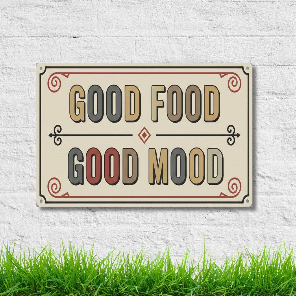 Good Food Good Mood Metal Sign, Kitchen Quote Wall Art, Dining Room Decor, Farmhouse Sign