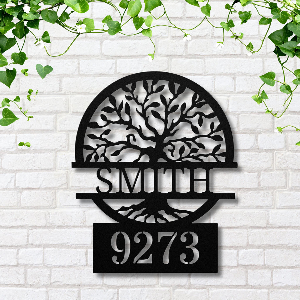 Custom Tree of Life Metal Address Sign, Personalized Family Name Plaque, House Number Decor