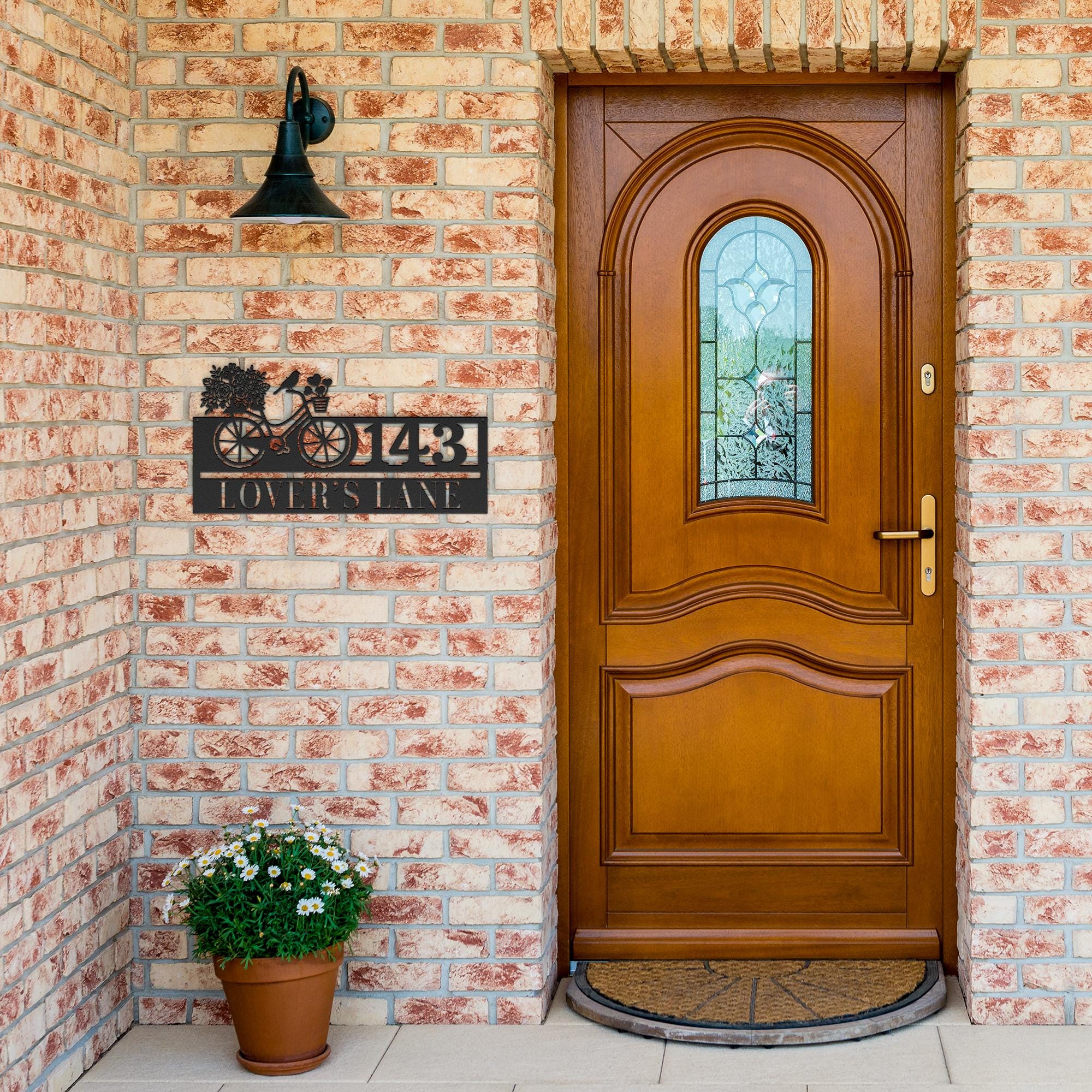 Custom Bicycle Address Sign, Flower Bike Metal Art, Personalized House Number Plaque, Unique Home Decor, Romantic Gift