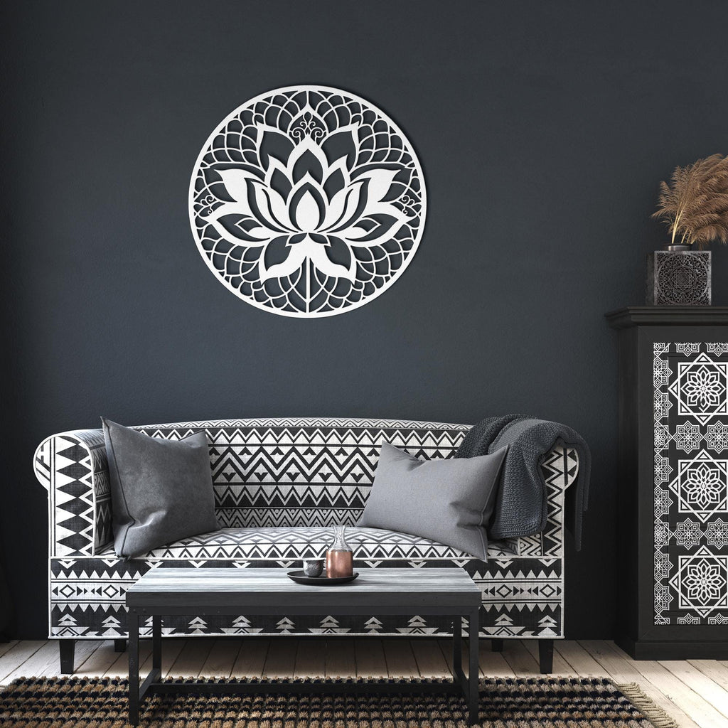 Lotus Flower Metal Wall Art, Mandala Die Cut Sign, Zen Decor