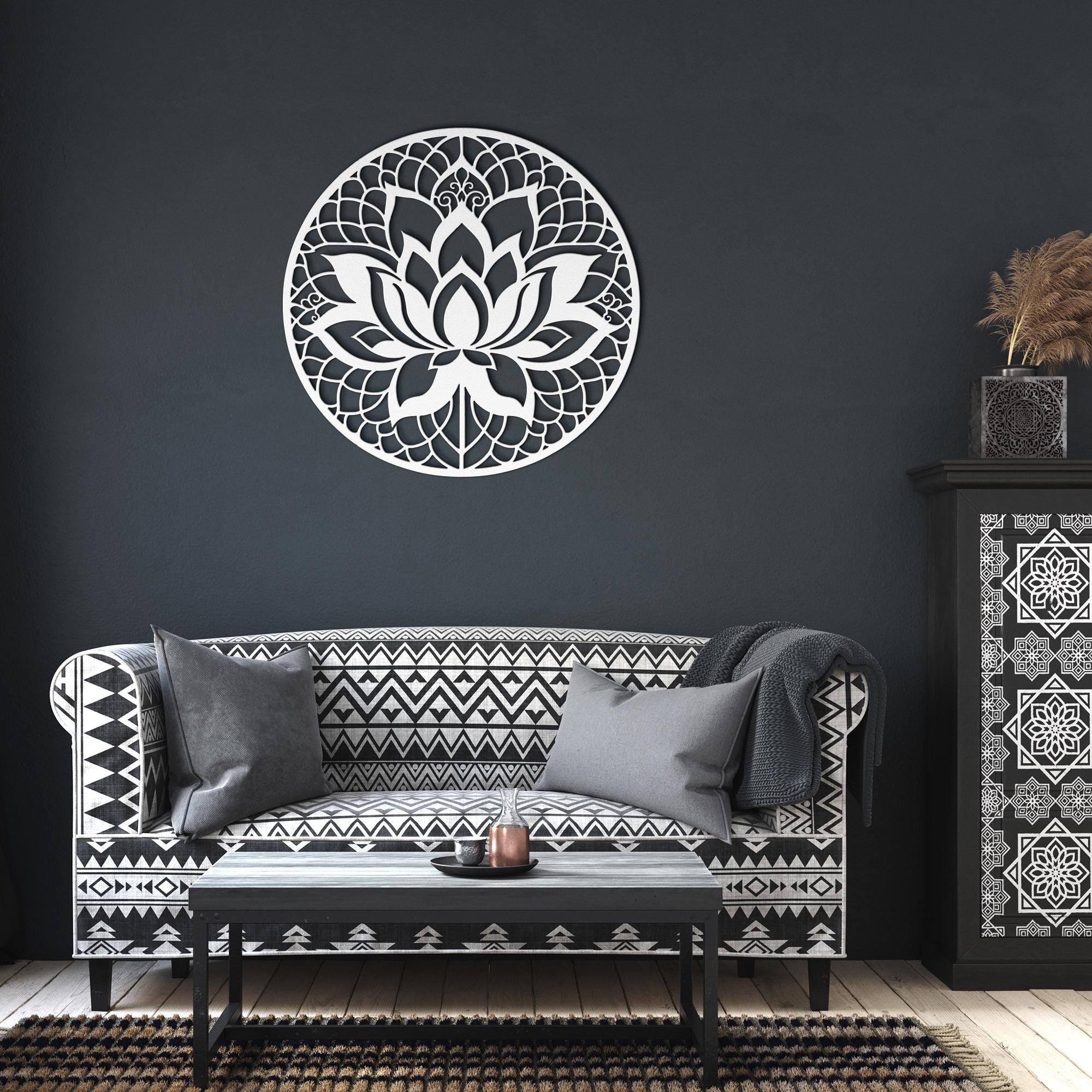 Lotus Flower Metal Wall Art, Mandala Die Cut Sign, Zen Decor