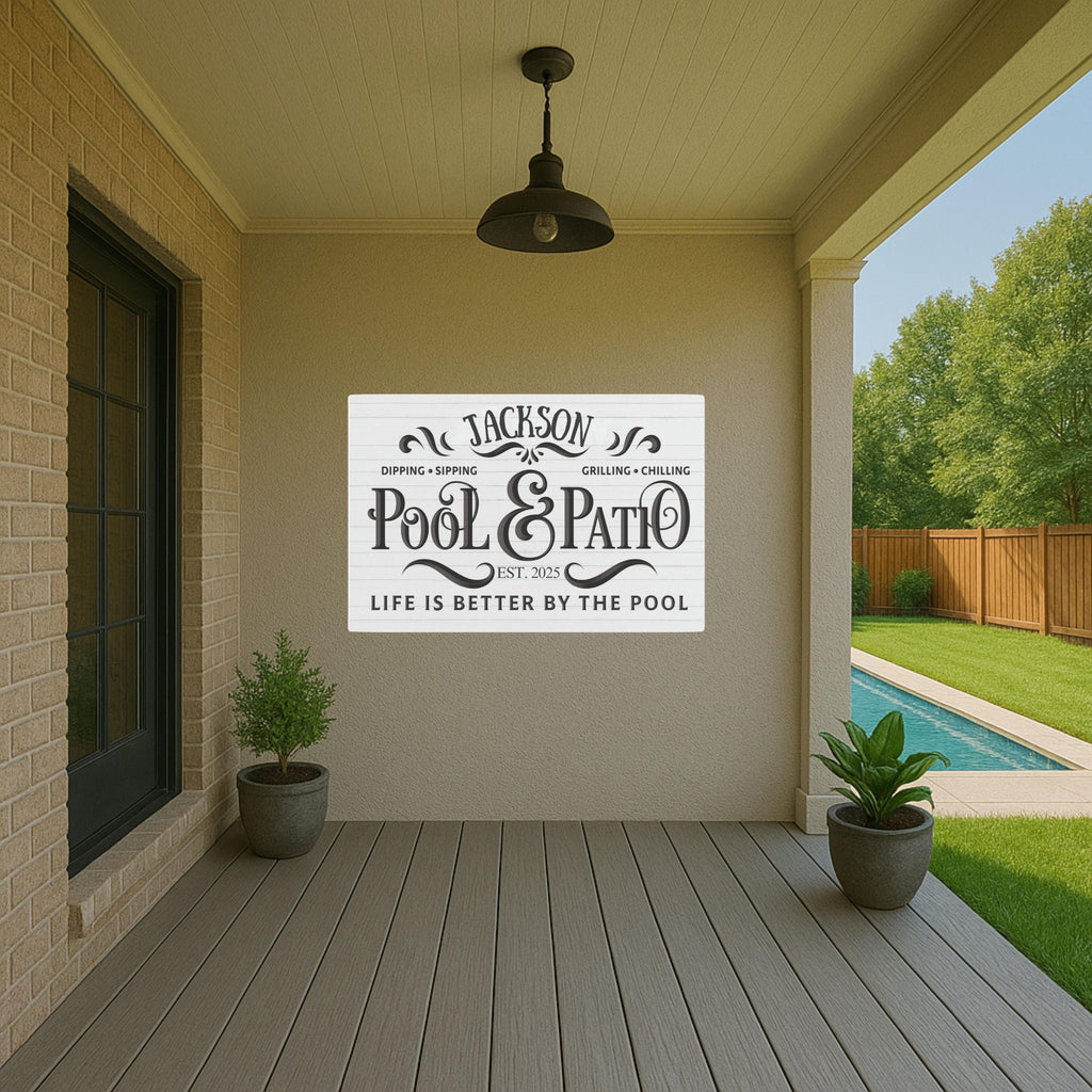 Custom Pool & Patio Metal Sign, Personalized Backyard Decor, Dipping Sipping Grilling, Established Year, Outdoor Family Gift