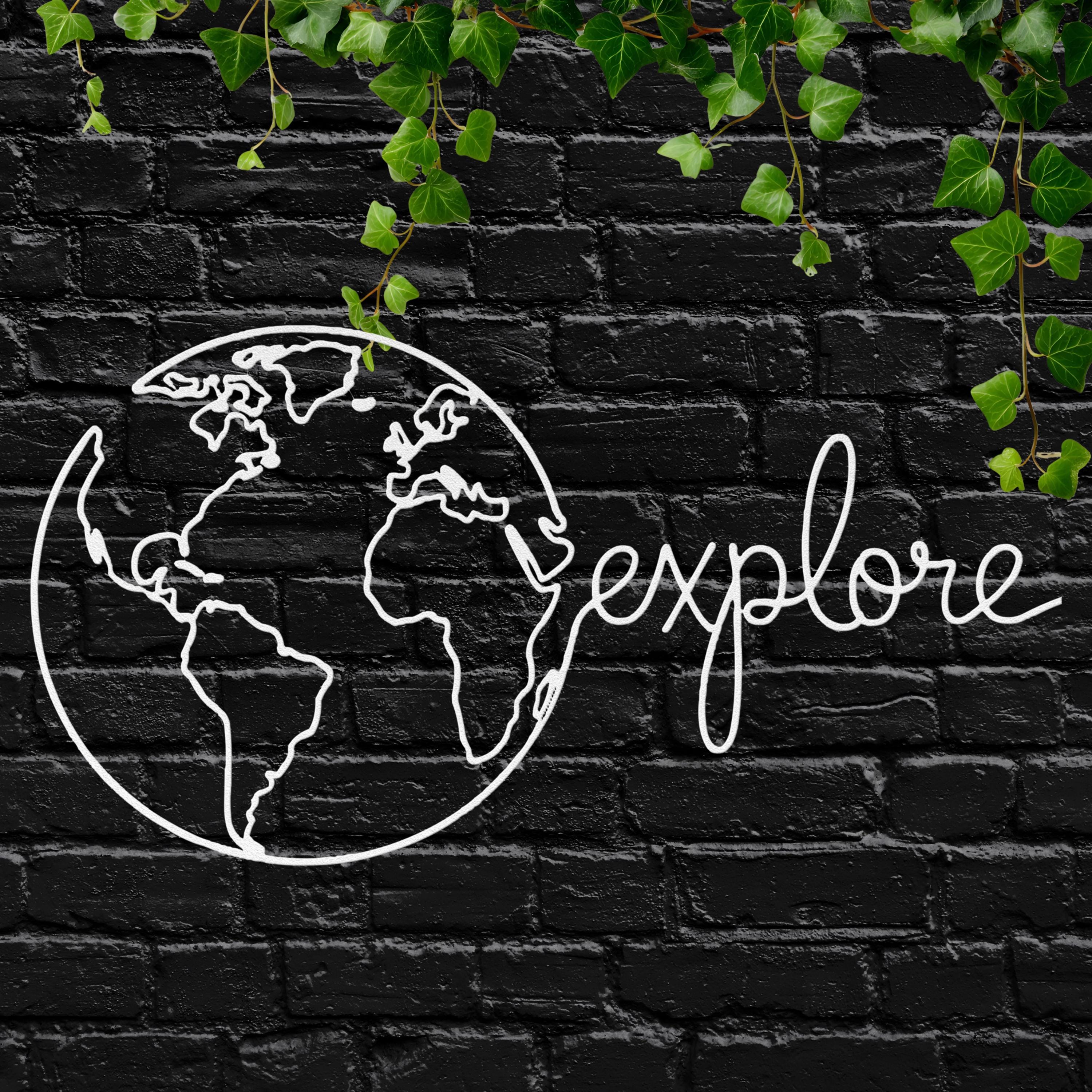 Explore Globe Metal Wall Art | Travel Die Cut Sign, Adventure Decor, Earth Map Silhouette, Wanderlust Gift