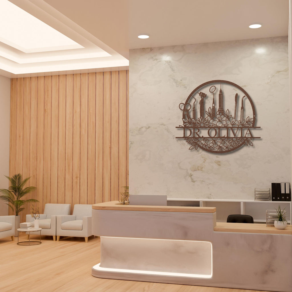 Personalized Dentist Metal Sign, Floral Dental Office Decor