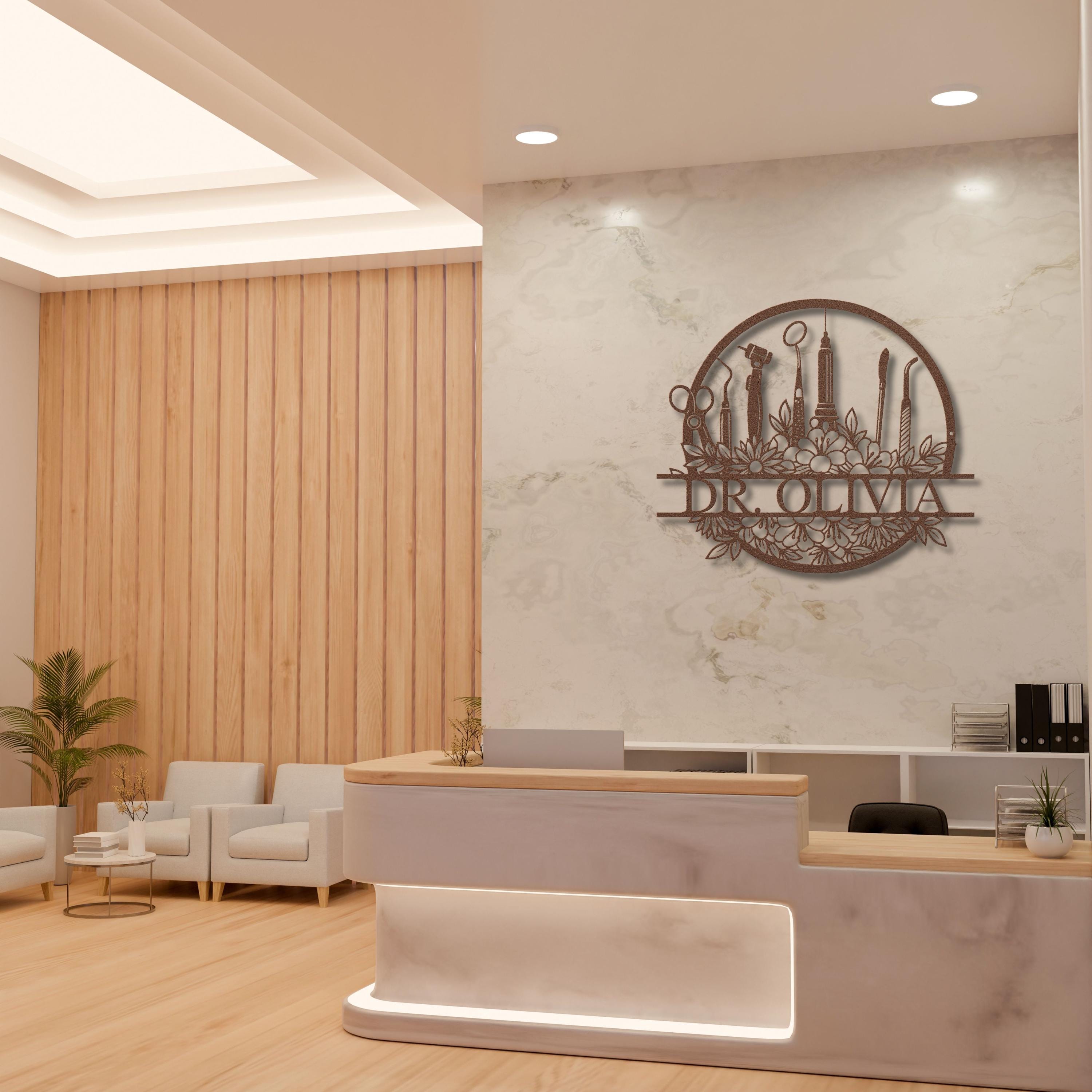 Personalized Dentist Metal Sign, Floral Dental Office Decor