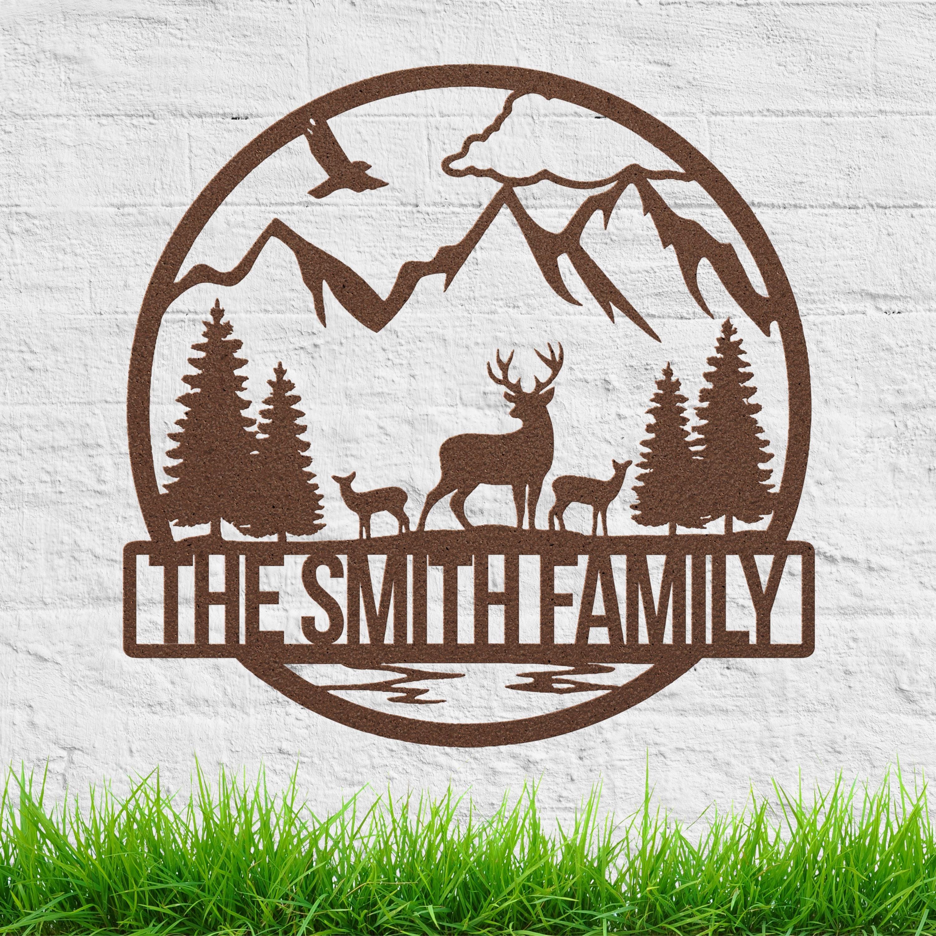 Personalized Family Name Metal Art, Mountain Deer Cabin Decor
