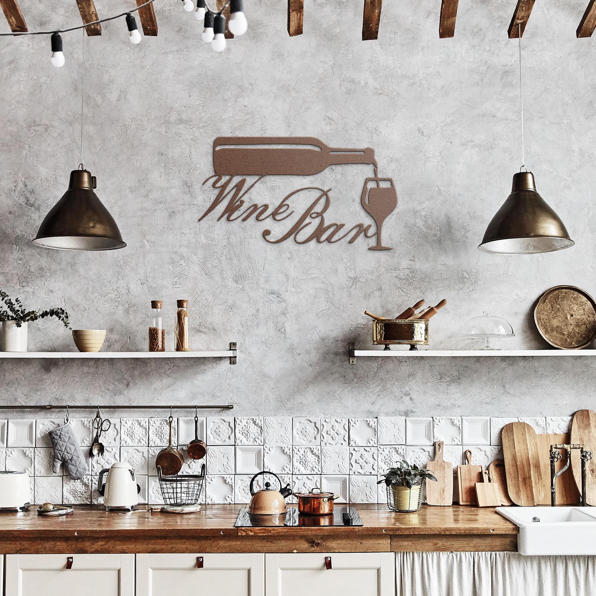 Wine Bar Metal Wall Art, Pouring Bottle Die Cut Sign, Kitchen Decor, Wine Lover Gift