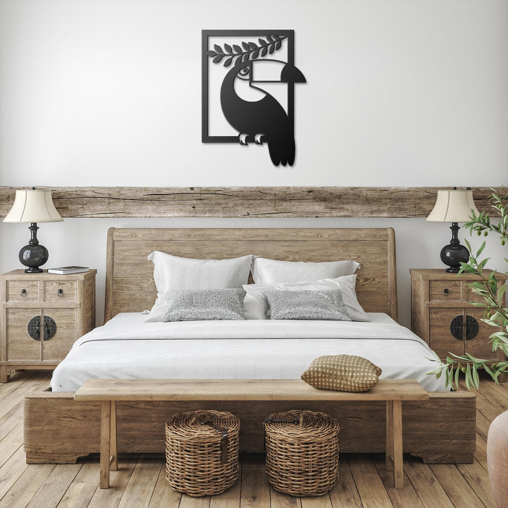 Geometric Toucan Metal Wall Art | Tropical Bird Die-Cut Sign | Modern Jungle Aesthetic Decor