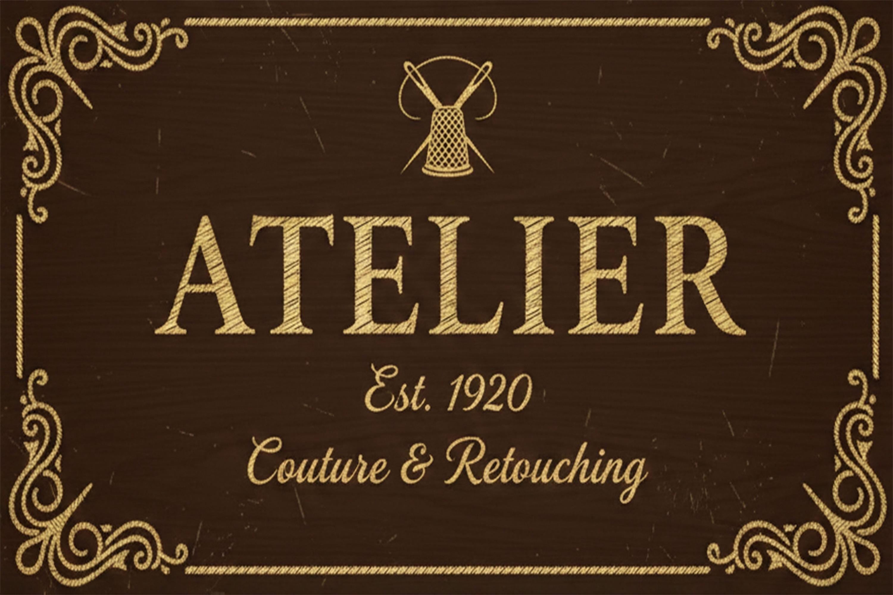 Atelier Metal Sign, Vintage Couture Retouching Art, Rustic Tailor Seamstress Decor