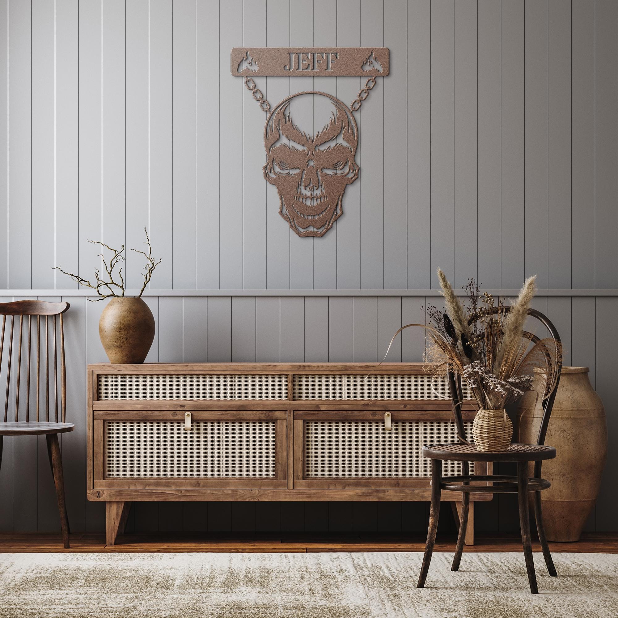 Personalized Skull Metal Sign, Custom Name Biker Wall Art, Gothic Decor, Man Cave Signage