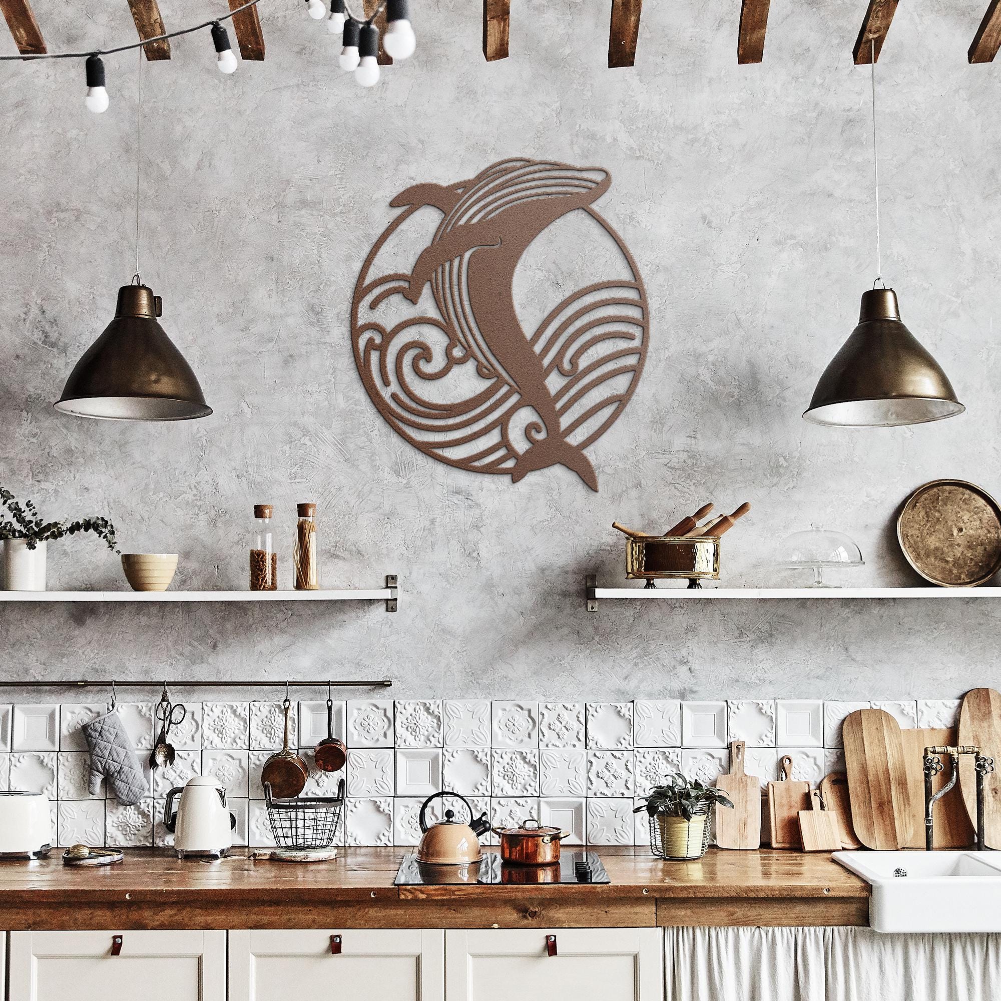 Whale Metal Wall Art: Modern Ocean Wave Steel Sign