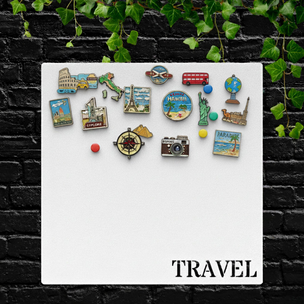 Travel Souvenir Magnet Board | Global Landmark Die Cut Metal Sign, Wanderlust Display Board for Refrigerator Magnets