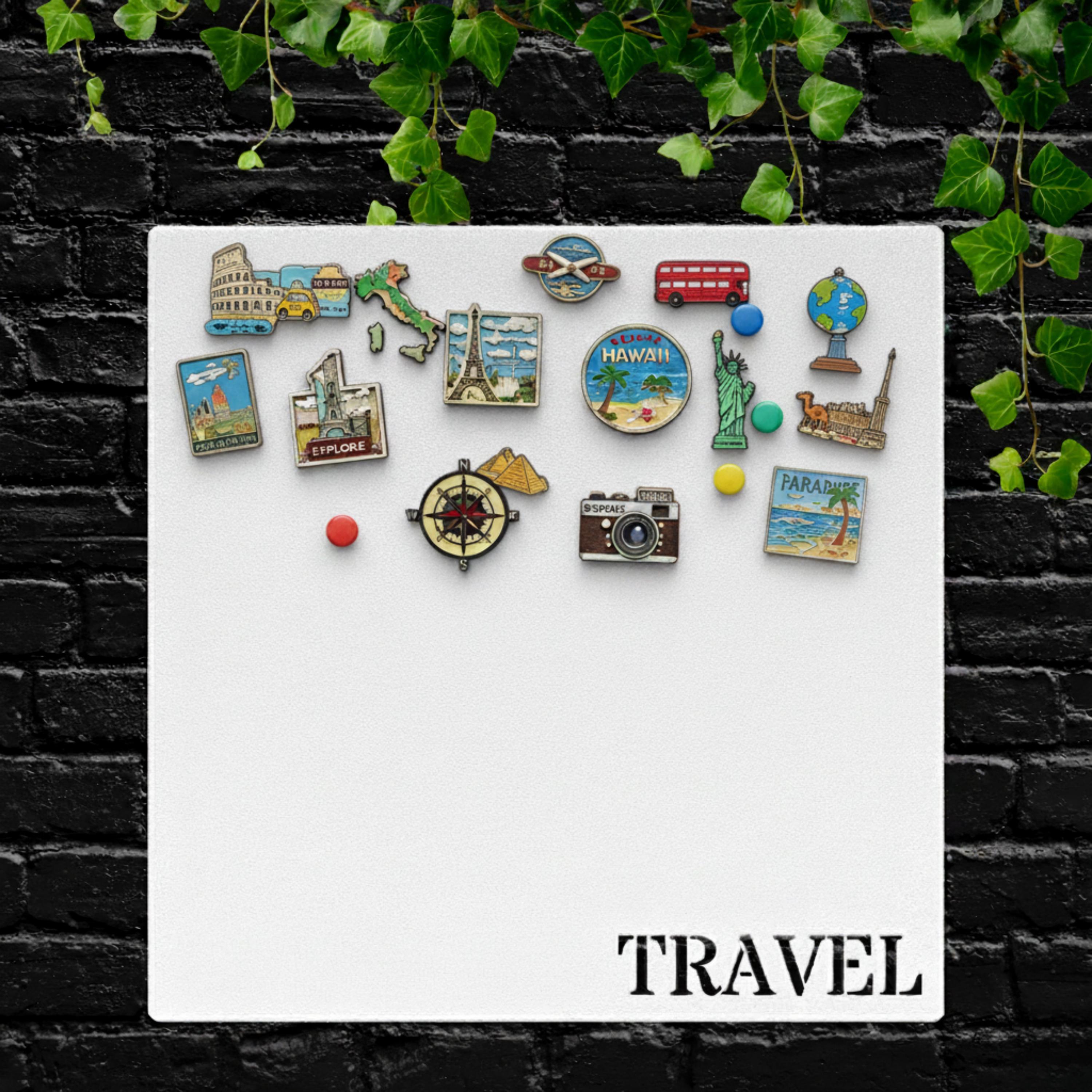 Travel Souvenir Magnet Board | Global Landmark Die Cut Metal Sign, Wanderlust Display Board for Refrigerator Magnets