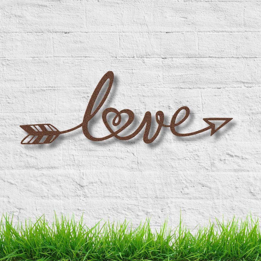 Love Arrow Metal Wall Art, Script Heart Sign, Romantic Bedroom Wall Decor