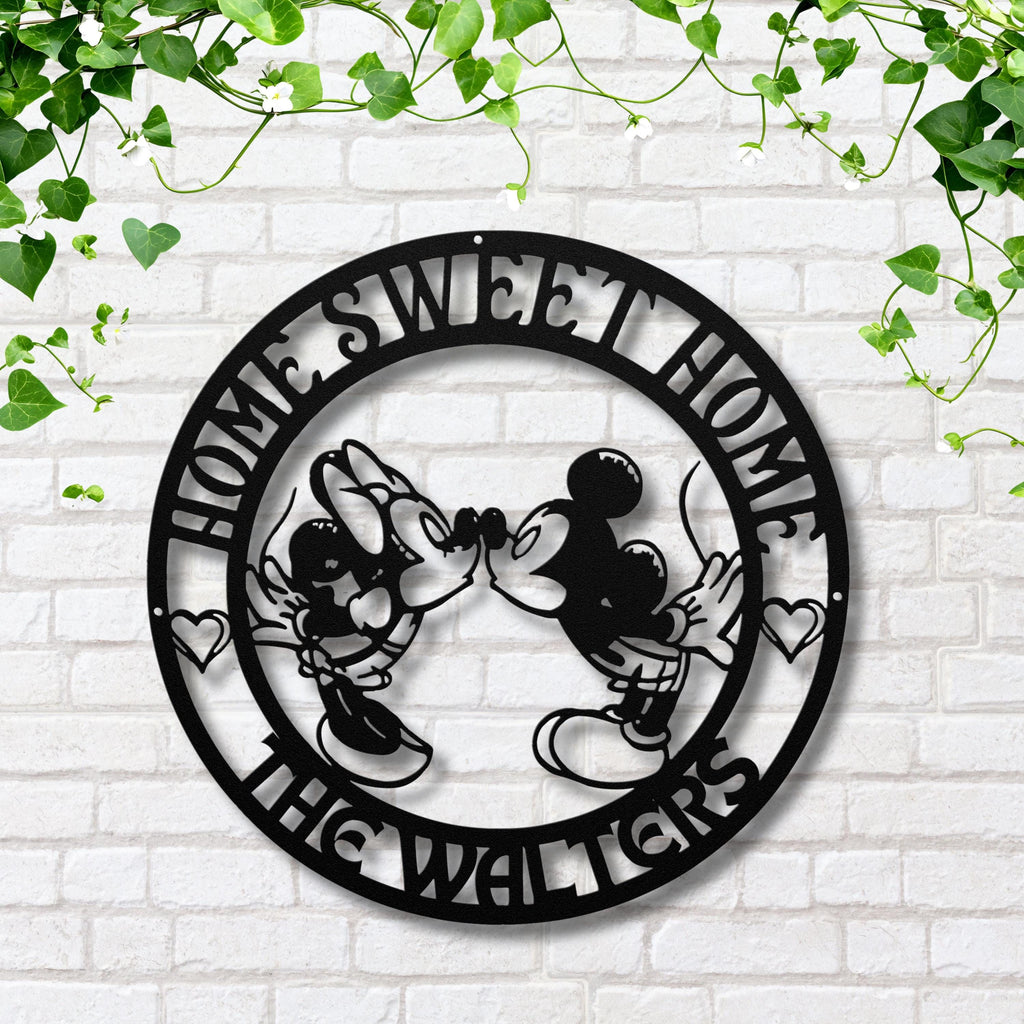 Personalized Metal Sign - Custom Family Name Disney Home Decor | Mickey Minnie Silhouette Art