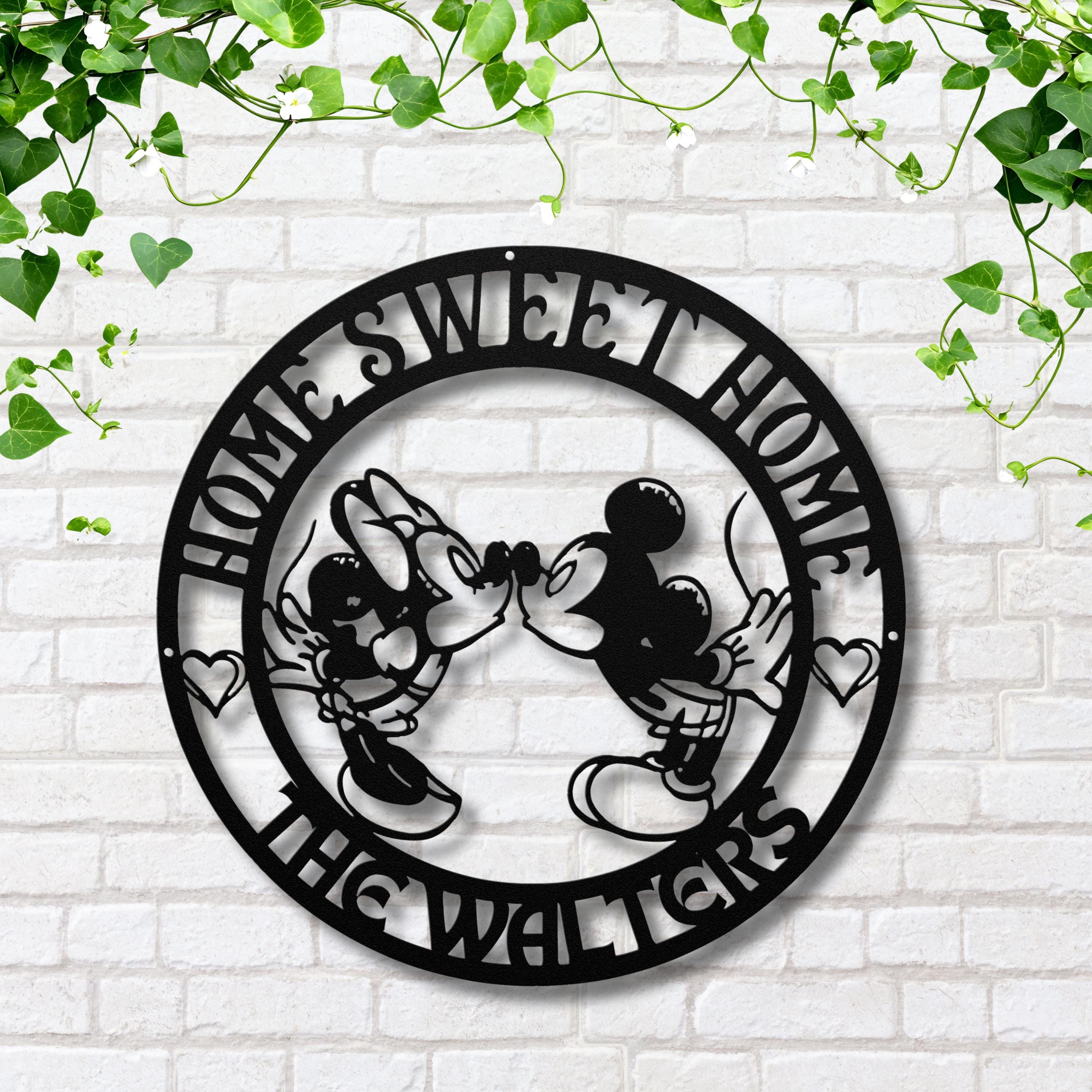 Personalized Metal Sign - Custom Family Name Disney Home Decor | Mickey Minnie Silhouette Art