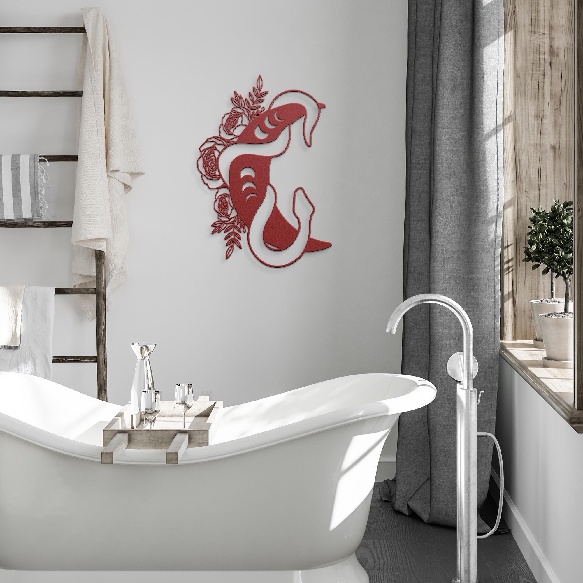 Celestial Snake Moon Metal Wall Art, Floral Serpent Sign, Mystic Occult Decor, Gothic Gift