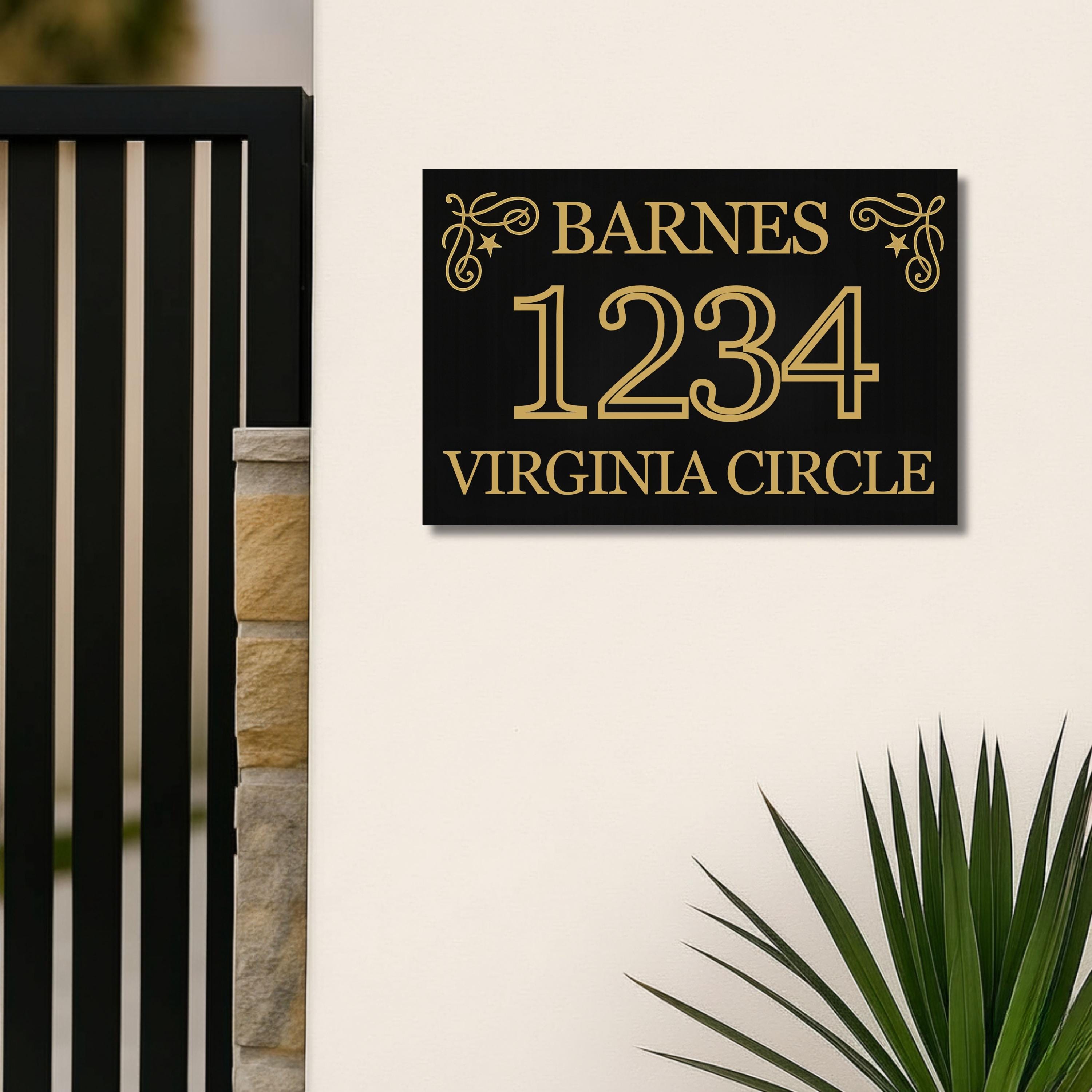 Personalized Metal Address Plaque, House Number Sign, Custom Last Name Decor, Gold and Black Curb Appeal, Baroque Style Gift