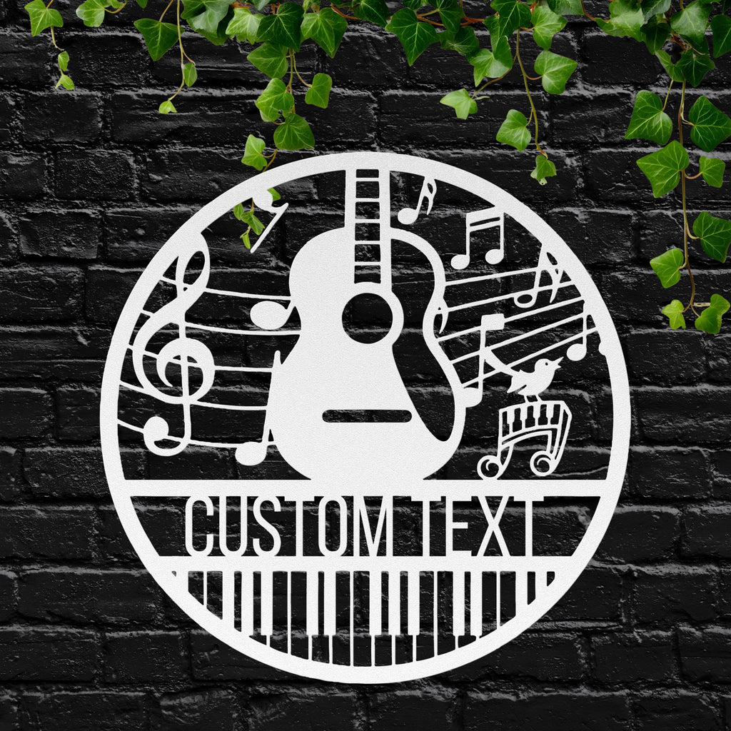 Custom Guitar Metal Sign | Personalized Music Lover Gift | Treble Clef Notes Piano Keyboard Wall Art