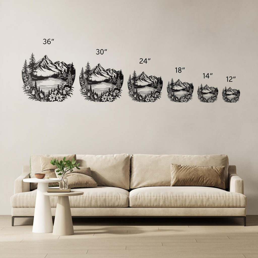 Mountain Metal Wall Art, Lake Cabin Decor, Rustic Pine Tree Silhouette