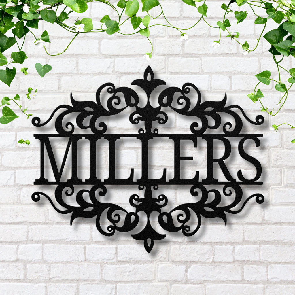 Personalized Last Name Metal Sign | Custom Family Gift | Elegant Scrollwork Die Cut | Monogram Welcome Sign | Housewarming Decor