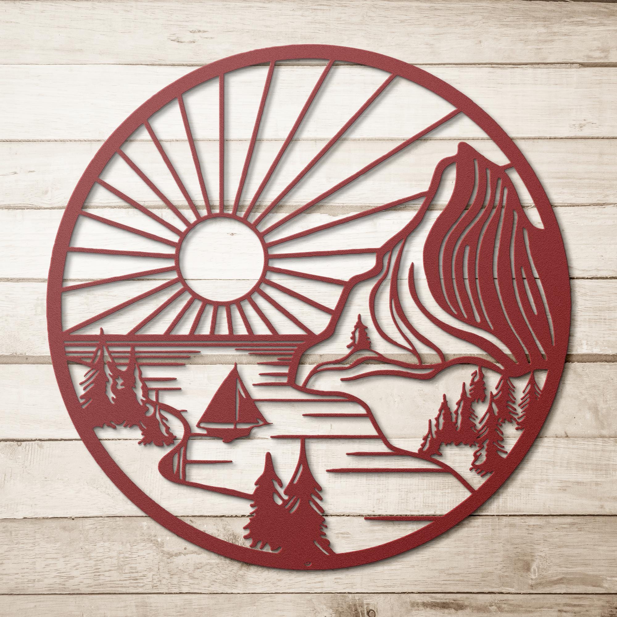 Coastal Metal Wall Art – Nautical Wall Decor | Sunrise Metal Sign, Sailboat Silhouette