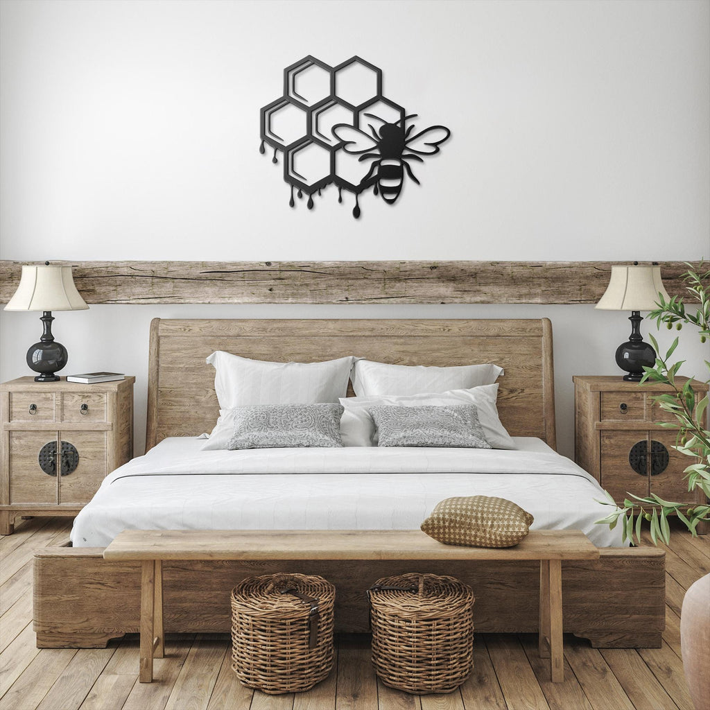 Honeycomb Bee Metal Wall Art, Dripping Honey Sign