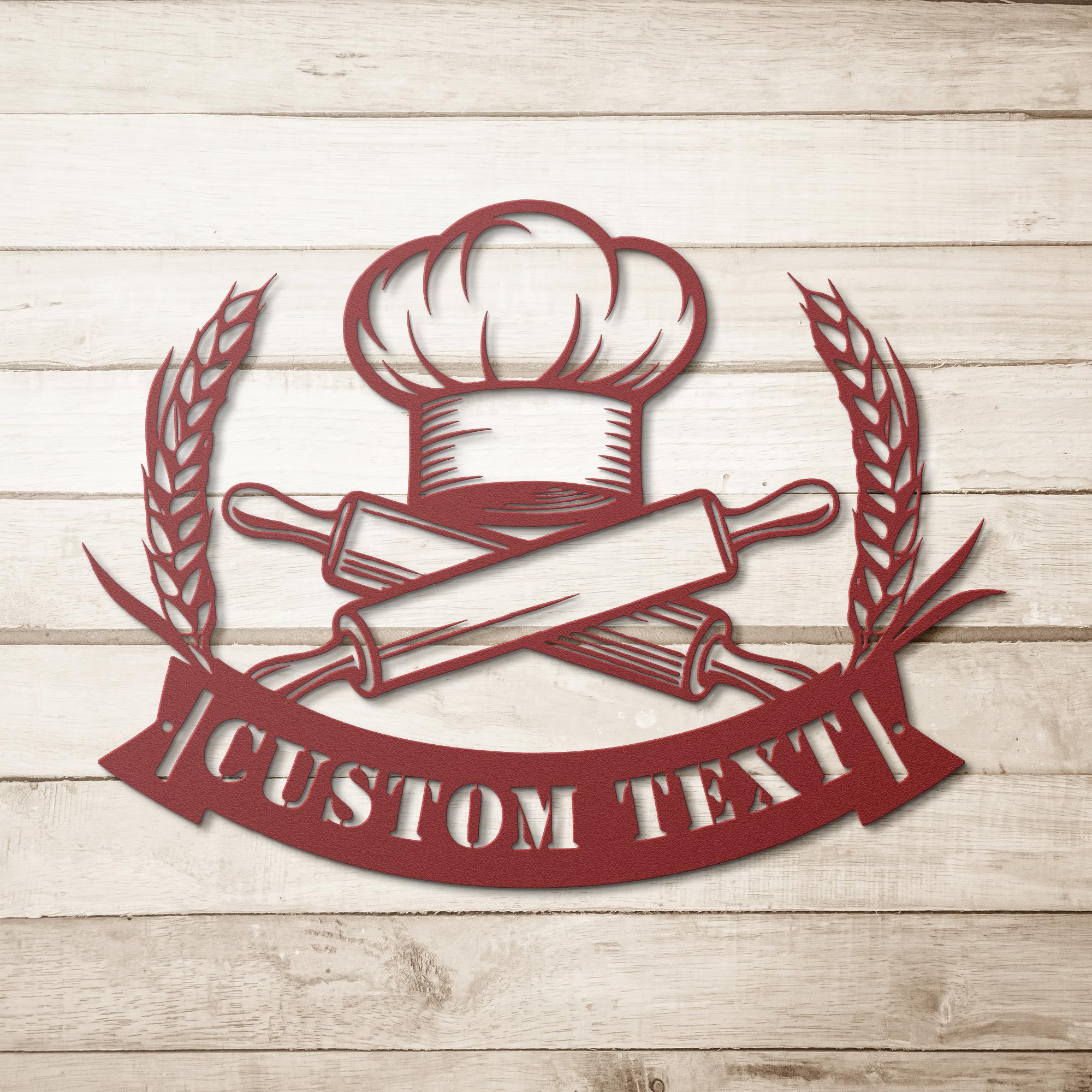 Personalized Baker Sign - Custom Kitchen Decor | Chef Metal Sign & Rolling Pin Art