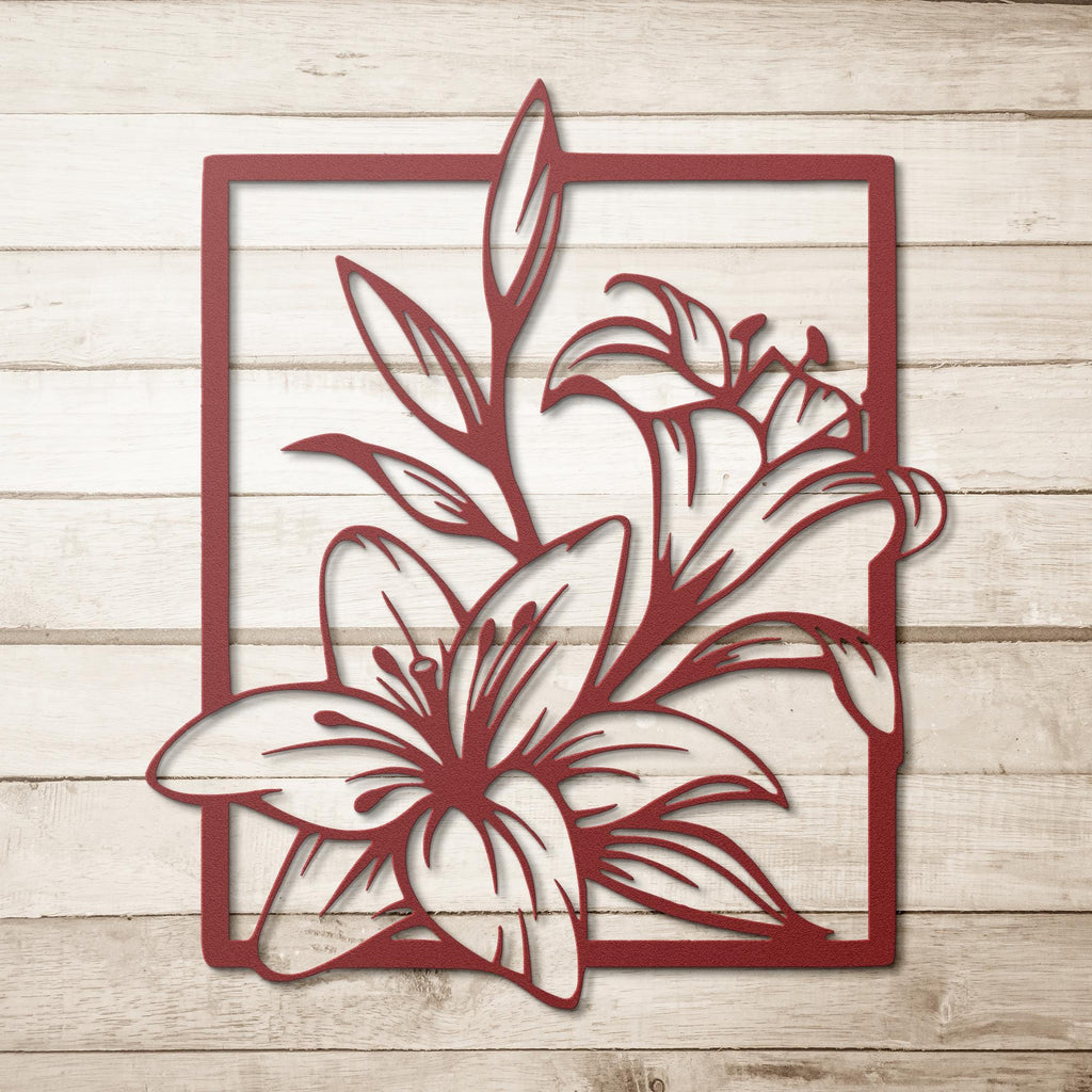 Lily Flower Metal Wall Art, Floral Outline Sign, Botanical Line Art Decor, Minimalist Die Cut Plant Metal Home Gift