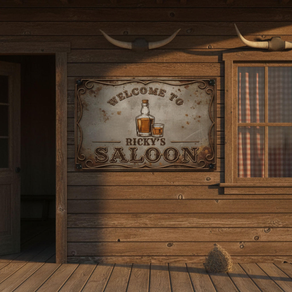Personalized Saloon Sign - Custom Bar Sign | Western Metal Decor | Rustic Whiskey Wall Art