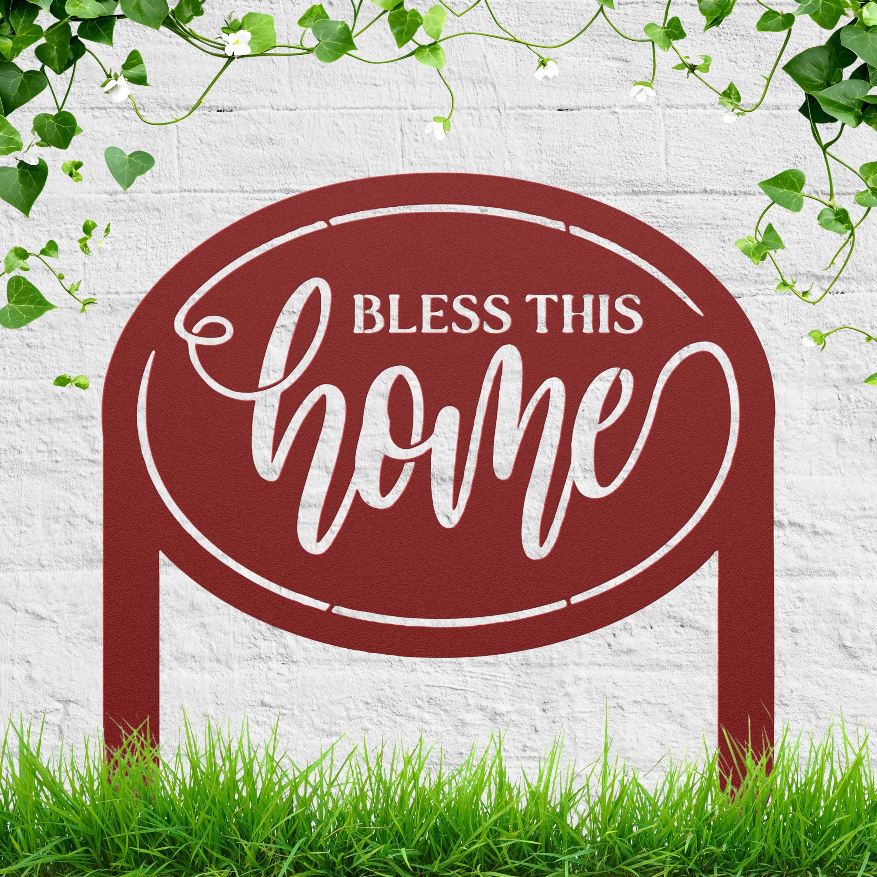 Bless This Home Metal Sign, Die-Cut Inspirational Word Art, Custom Farmhouse Yard Stake, Housewarming or Realtor Gift