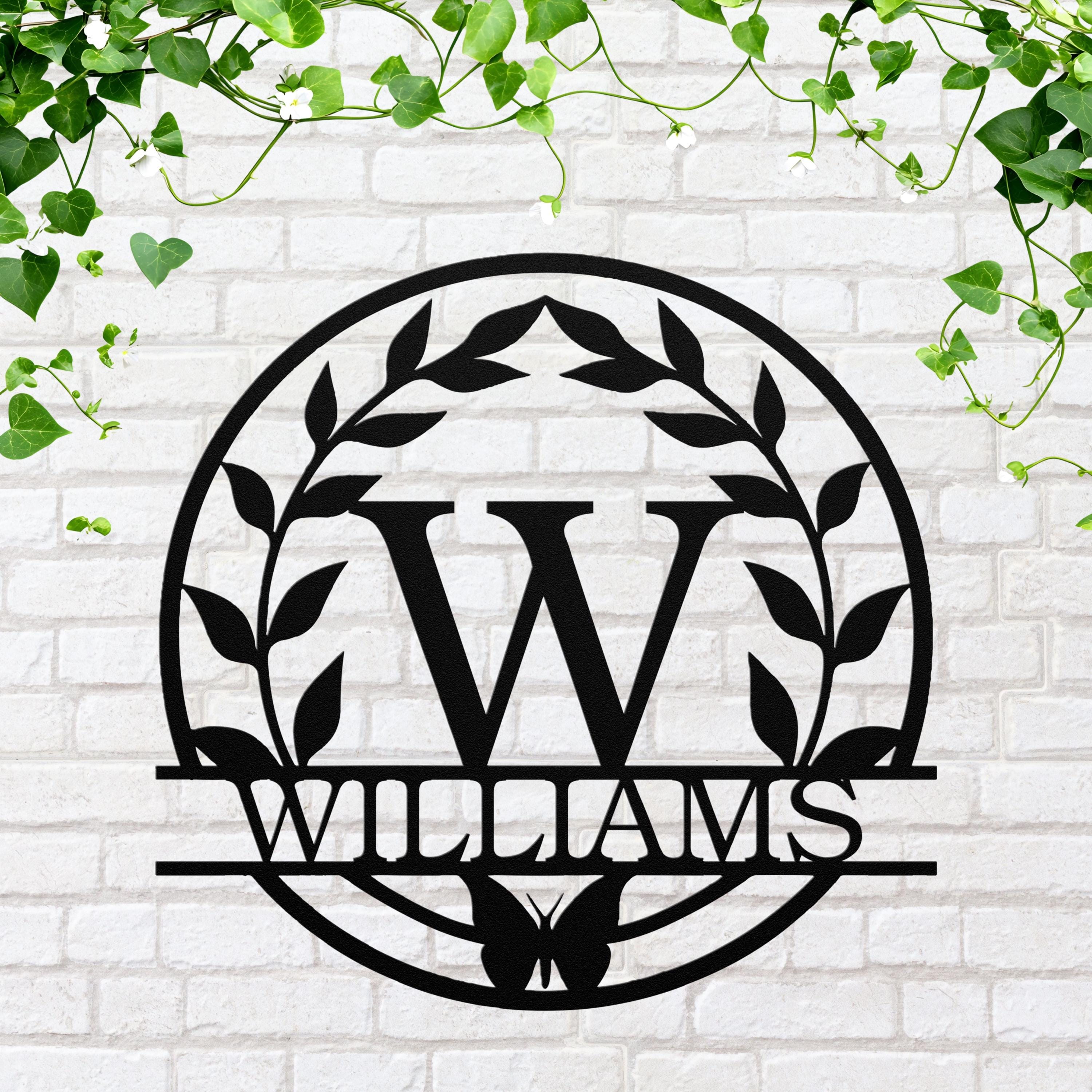 Custom Metal Last Name Sign, Butterfly Leaf Wreath, Anniversary Gift