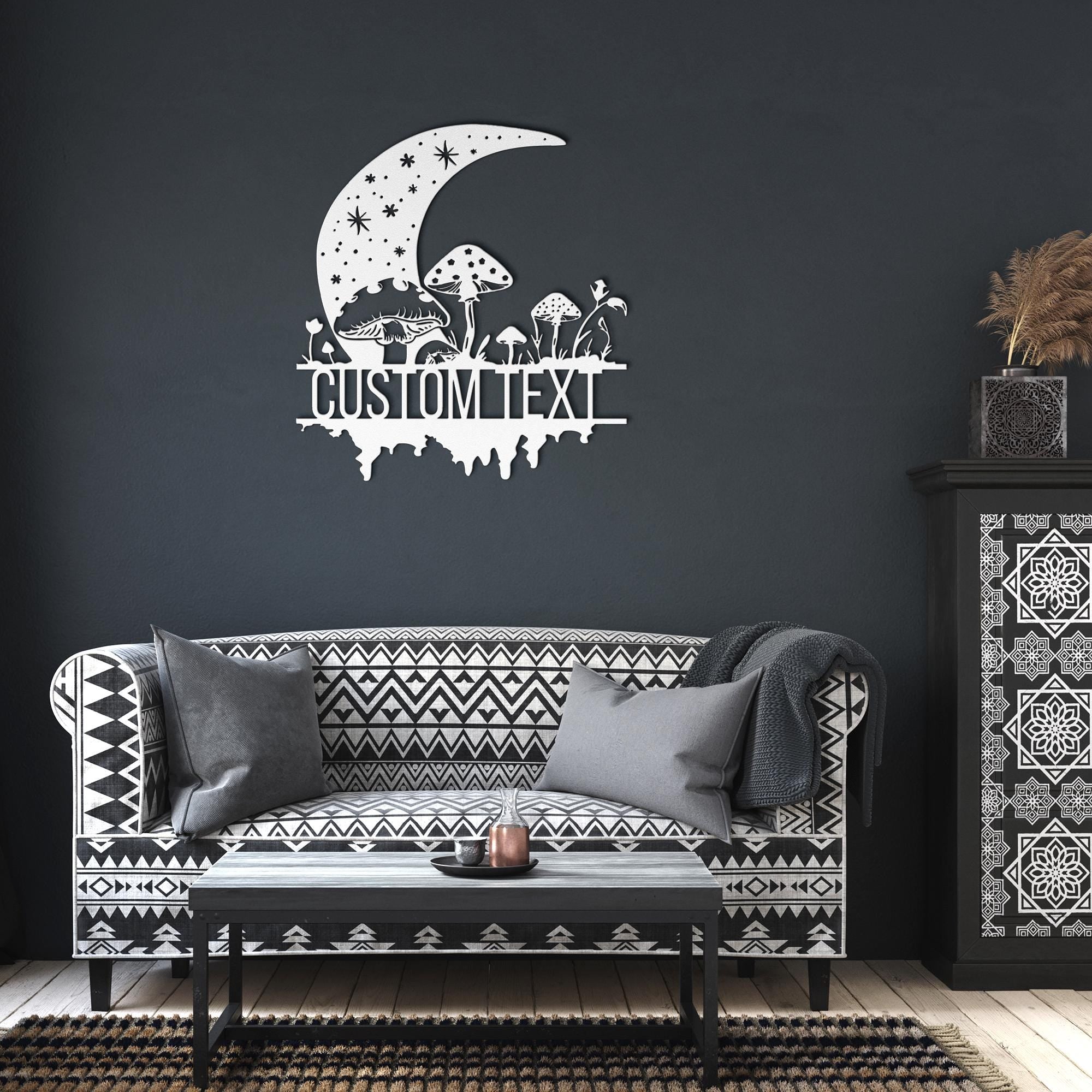 Personalized Moon and Mushroom Metal Sign, Celestial Wall Art, Forest Garden Decor