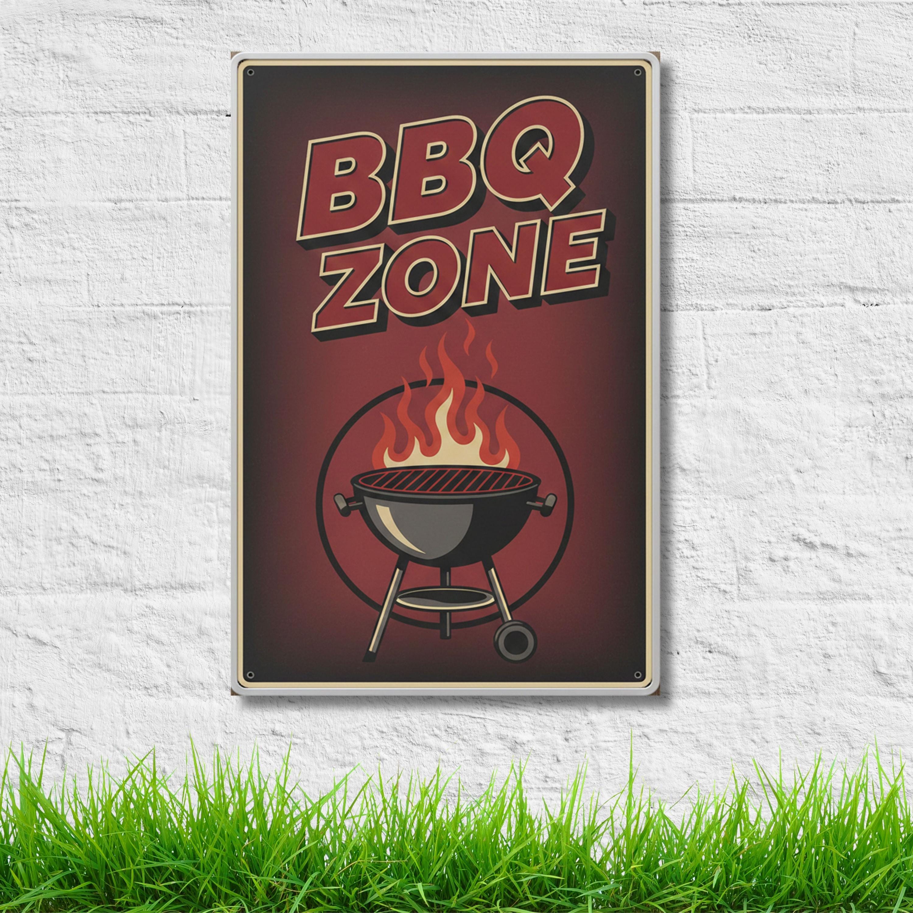 Retro BBQ Zone Metal Sign, Grilling Wall Art, Man Cave Decor, Backyard Patio Sign, Grill
