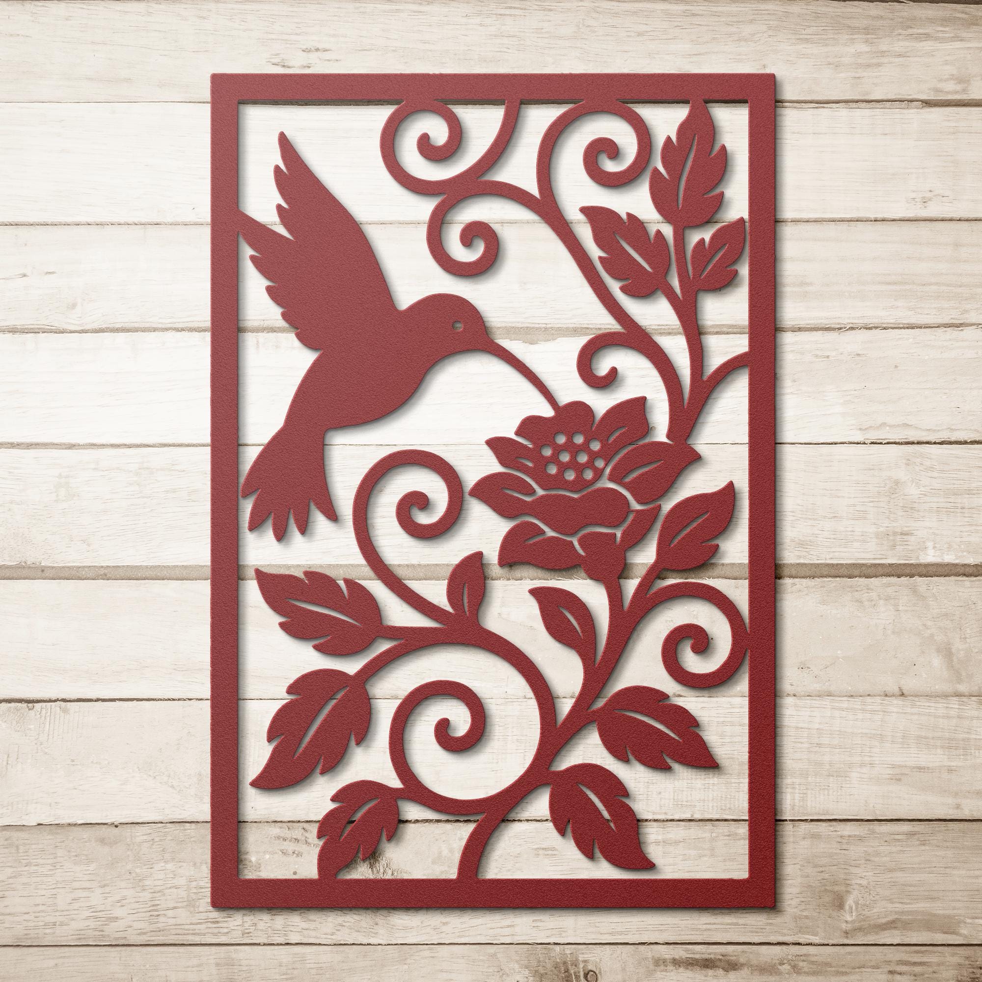 Hummingbird and Flowers Metal Wall Art, Floral Garden Die Cut Sign, Elegant Nature Home Decor Gift