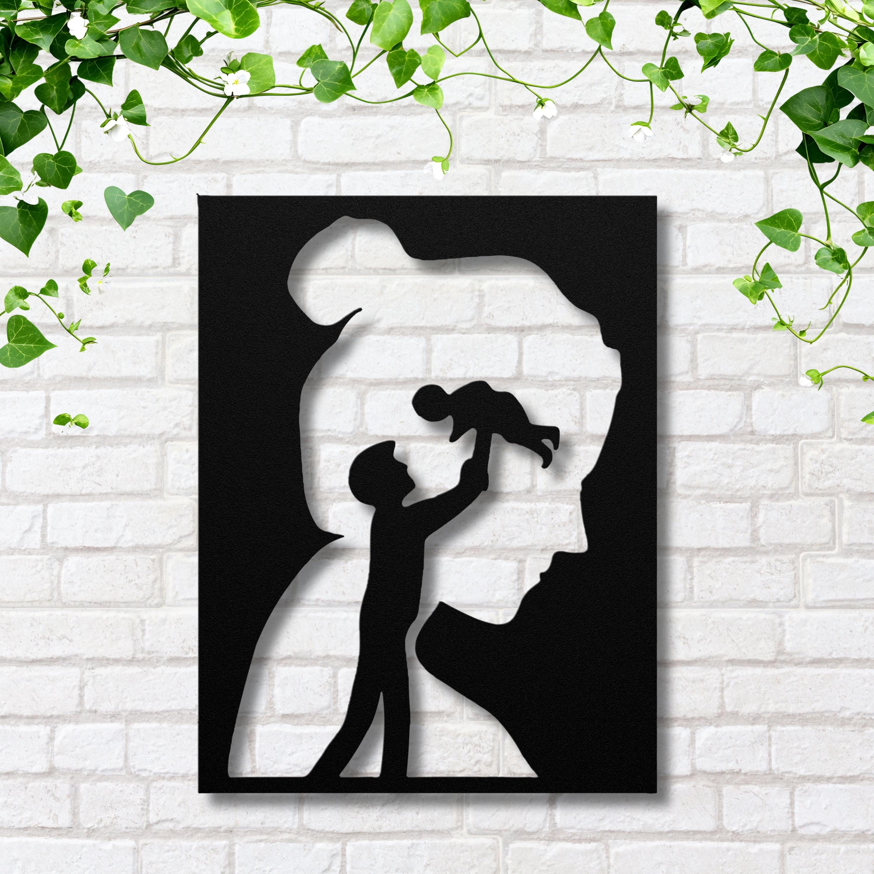 Family Silhouette Metal Wall Art, Minimalist Nursery Decor