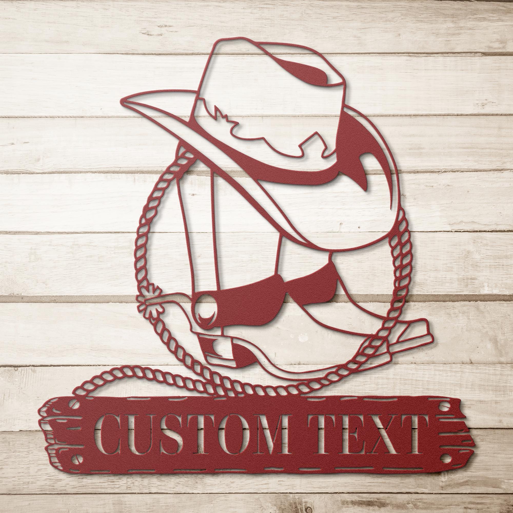 Personalized Cowboy Sign, Western Home Decor, Custom Ranch Sign, Boots & Hat Metal Art, Die Cut Wall Decor, Rustic Farmhouse Gift