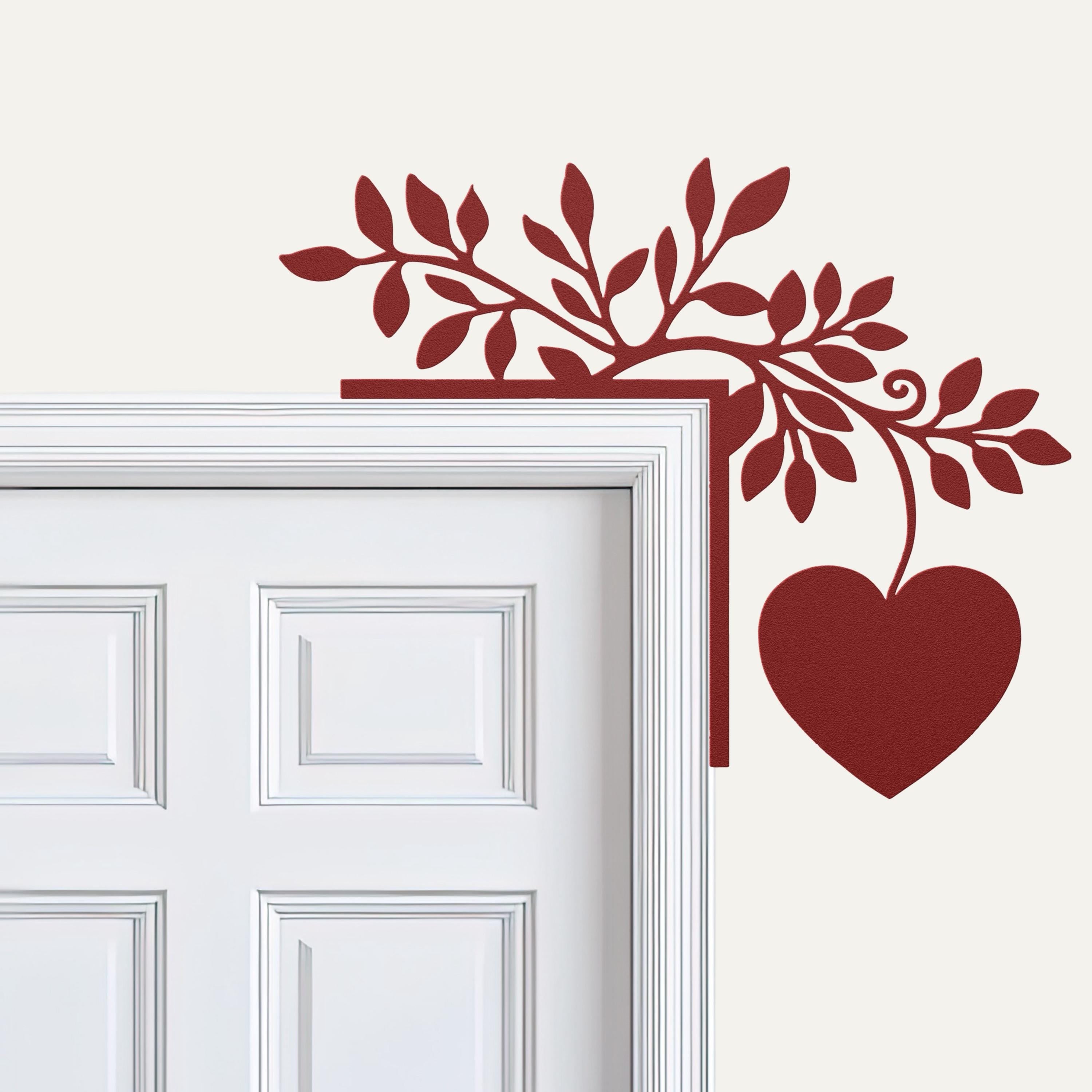 Heart and Leaf Metal Door Corner Sign, Romantic Wall Art, Wedding Anniversary Gift
