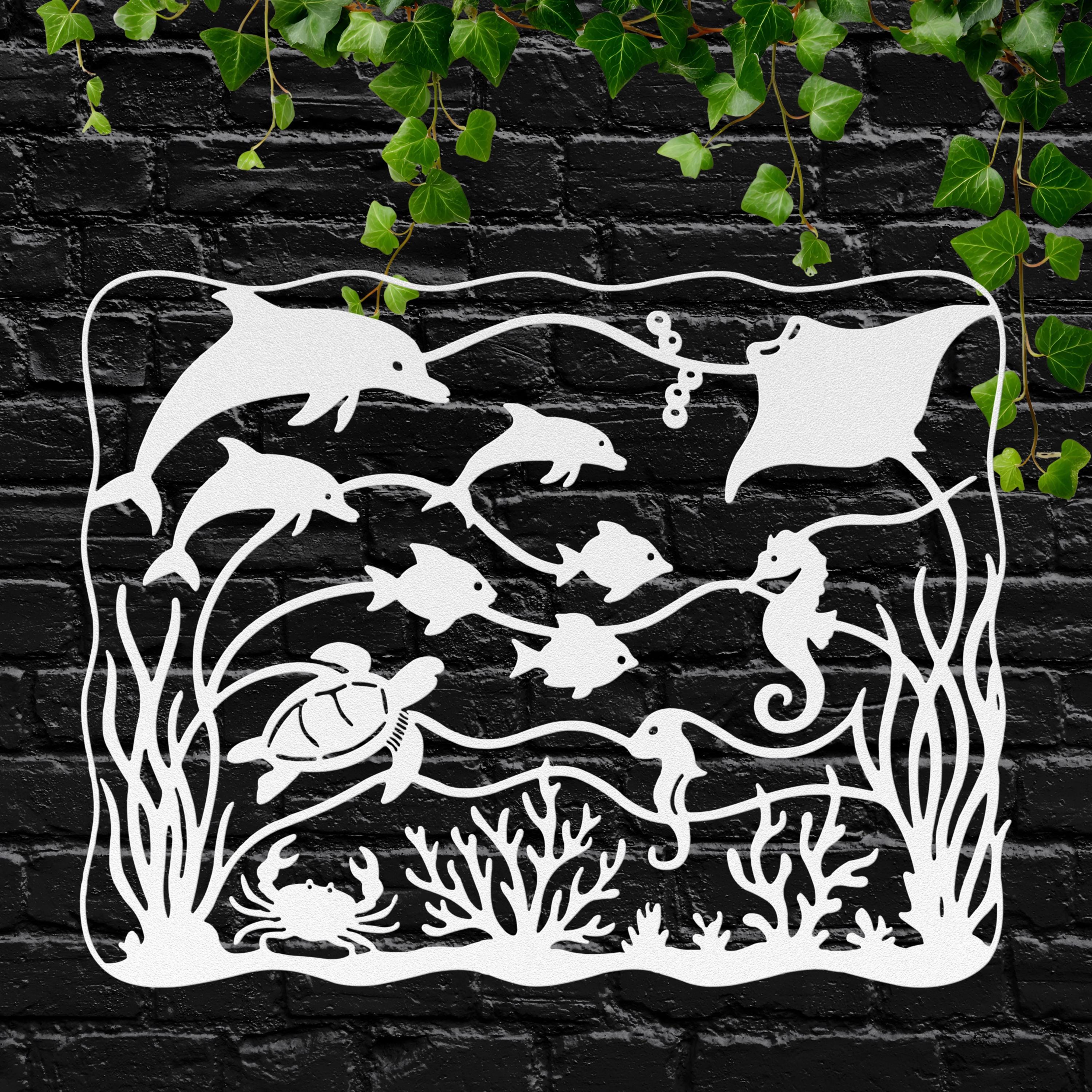 Marine Life Metal Wall Art, Dolphin Seahorse Stingray Sign, Coastal Sea Turtle Decor