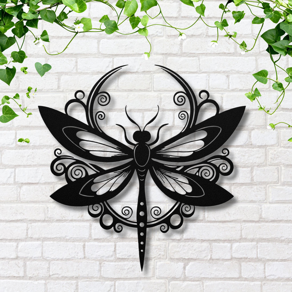 Dragonfly Metal Art – Ornate Celestial Wall Decor | Black Metal Cutout Sign