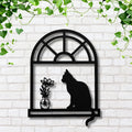 Cat Silhouette Metal Sign – Unique Die Cut Metal Wall Art with Kitten on Window Sill