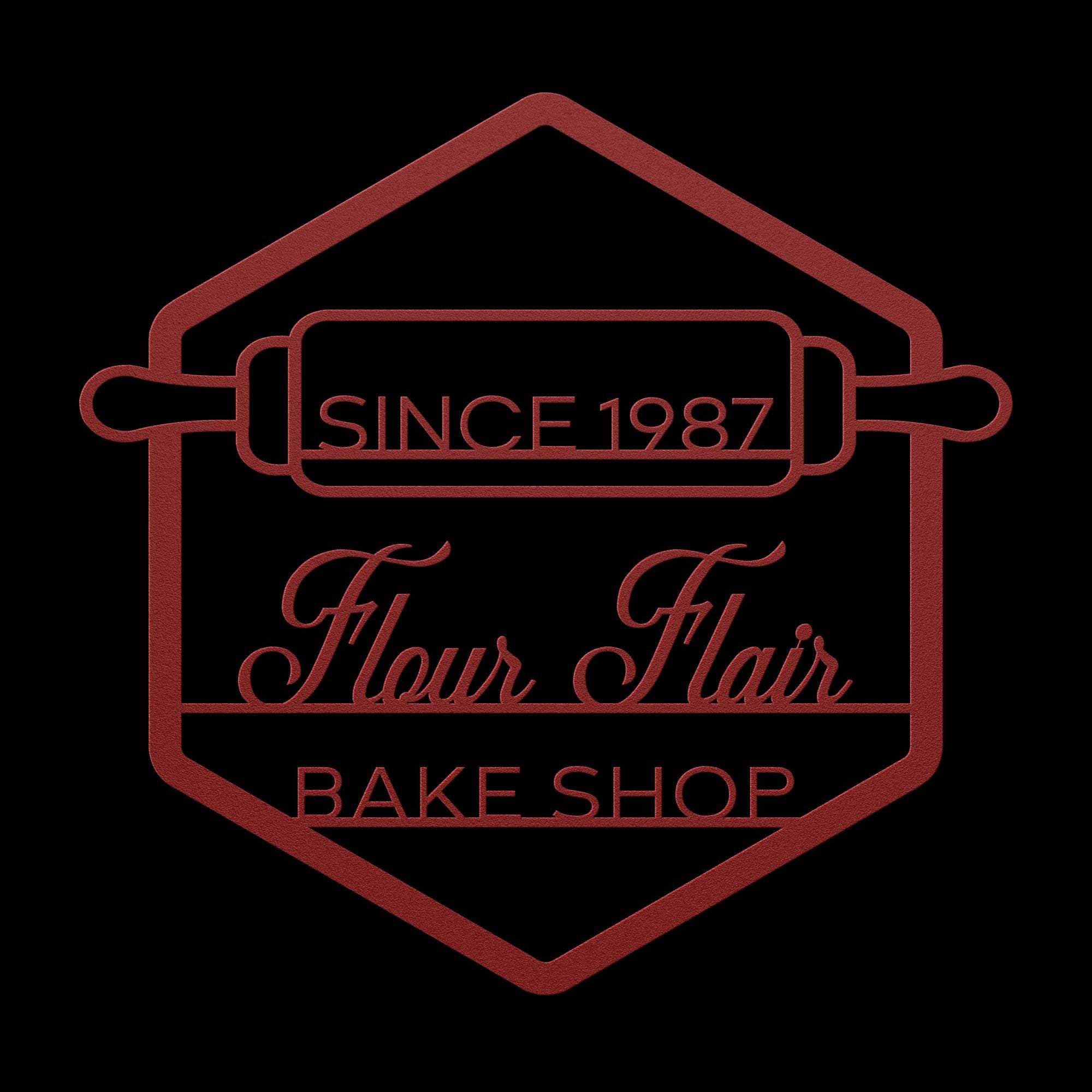 Custom Metal Bakery Logo Sign - Rolling Pin Design
