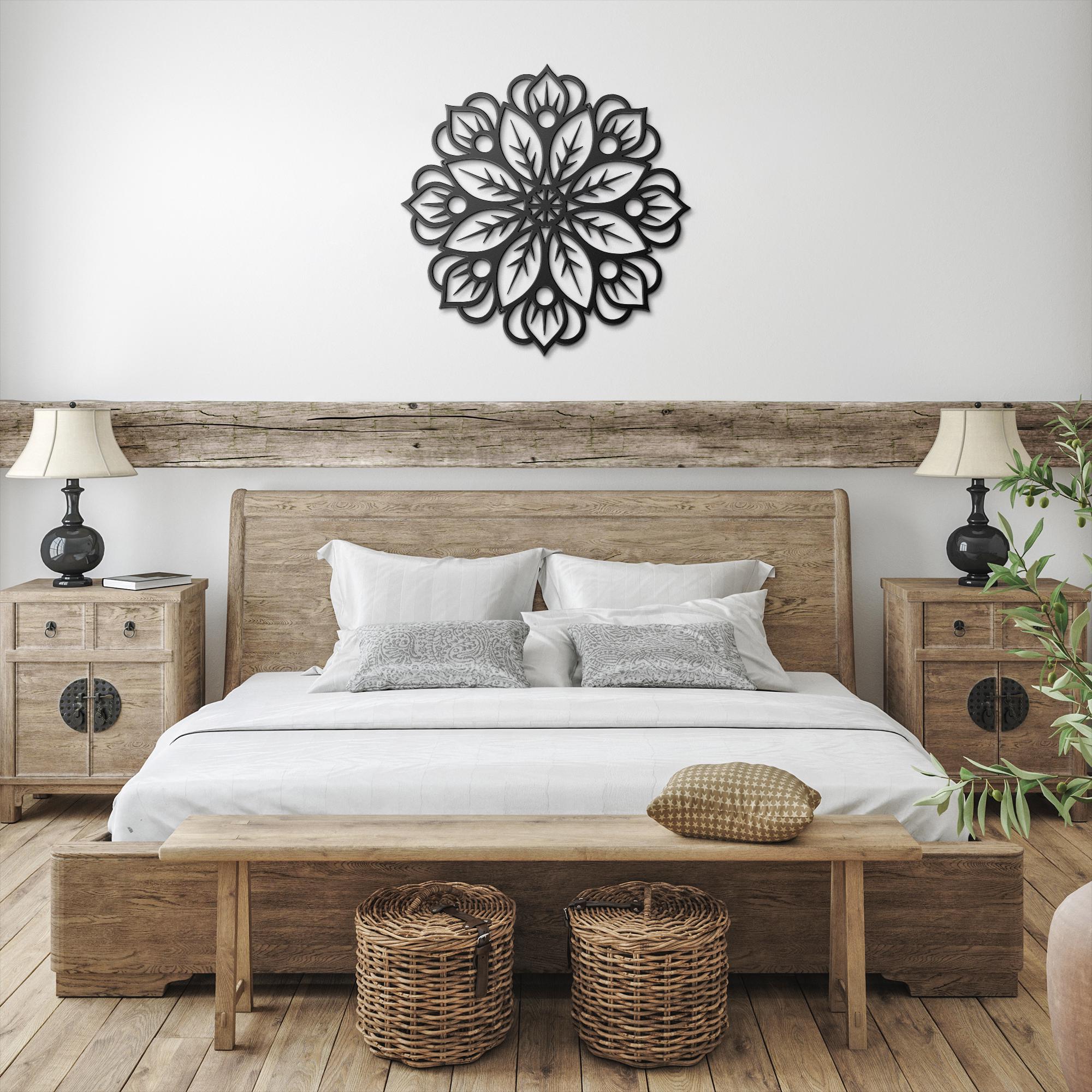 Intricate Flower Mandala Metal Wall Art: Detailed Floral Geometric Design, Die-Cut Meditation Yoga Studio Decor, Zen Home Gift
